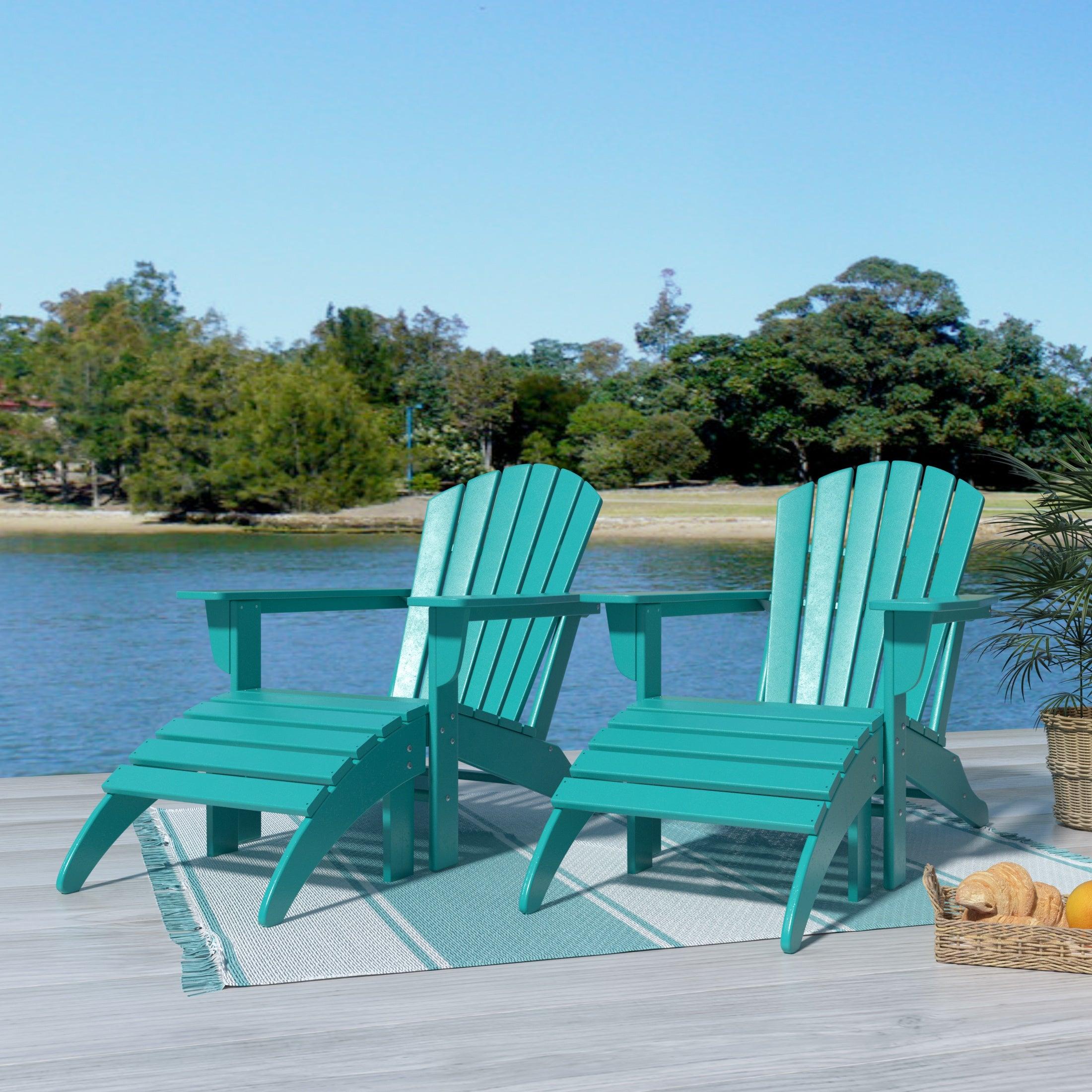 Portside 4-Piece Set Classic Outdoor Adirondack Chair with Footrest Ottoman - Costaelm