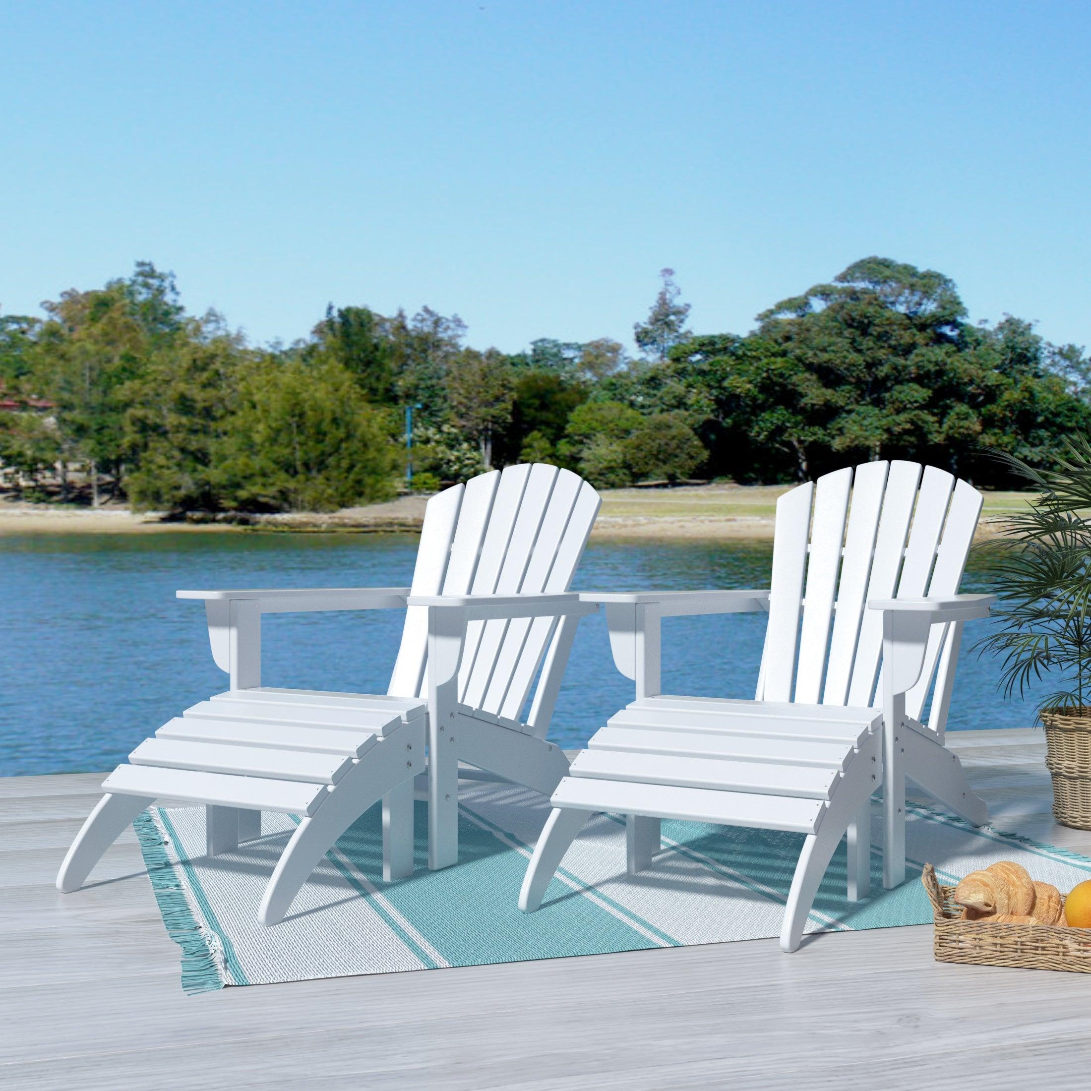 Portside 4-Piece Set Classic Outdoor Adirondack Chair with Footrest Ottoman - Costaelm