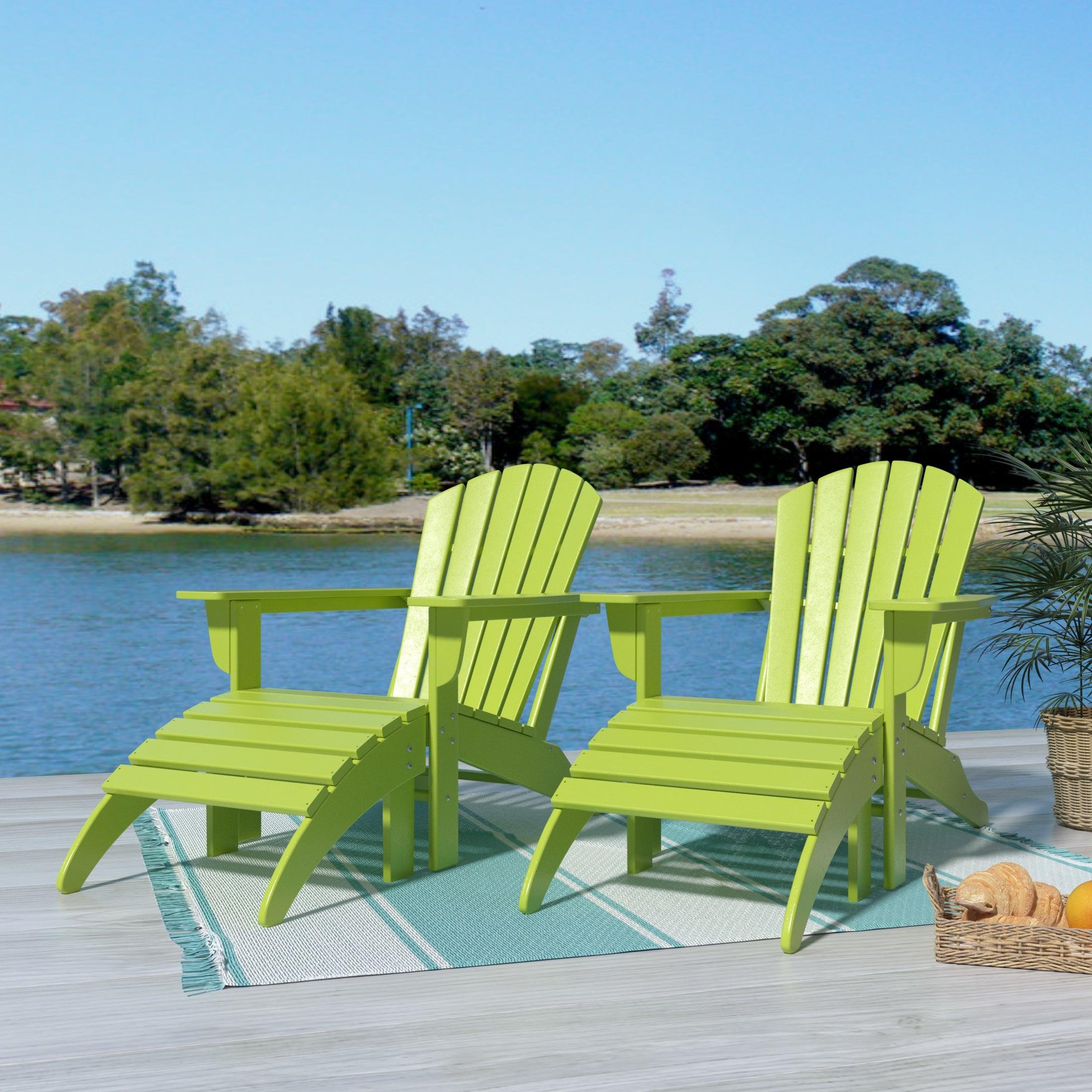 Portside 4-Piece Set Classic Outdoor Adirondack Chair with Footrest Ottoman - Costaelm