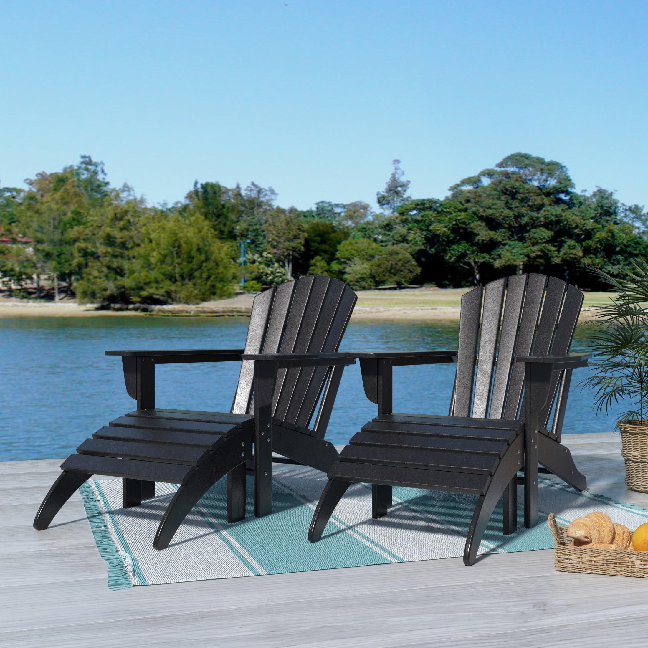 Portside 4-Piece Set Classic Outdoor Adirondack Chair with Footrest Ottoman - Costaelm