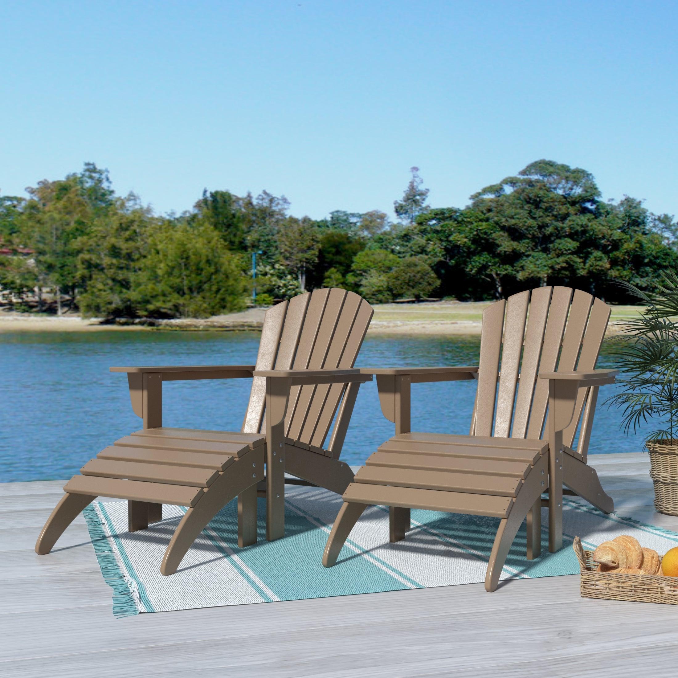 Portside 4-Piece Set Classic Outdoor Adirondack Chair with Footrest Ottoman - Costaelm