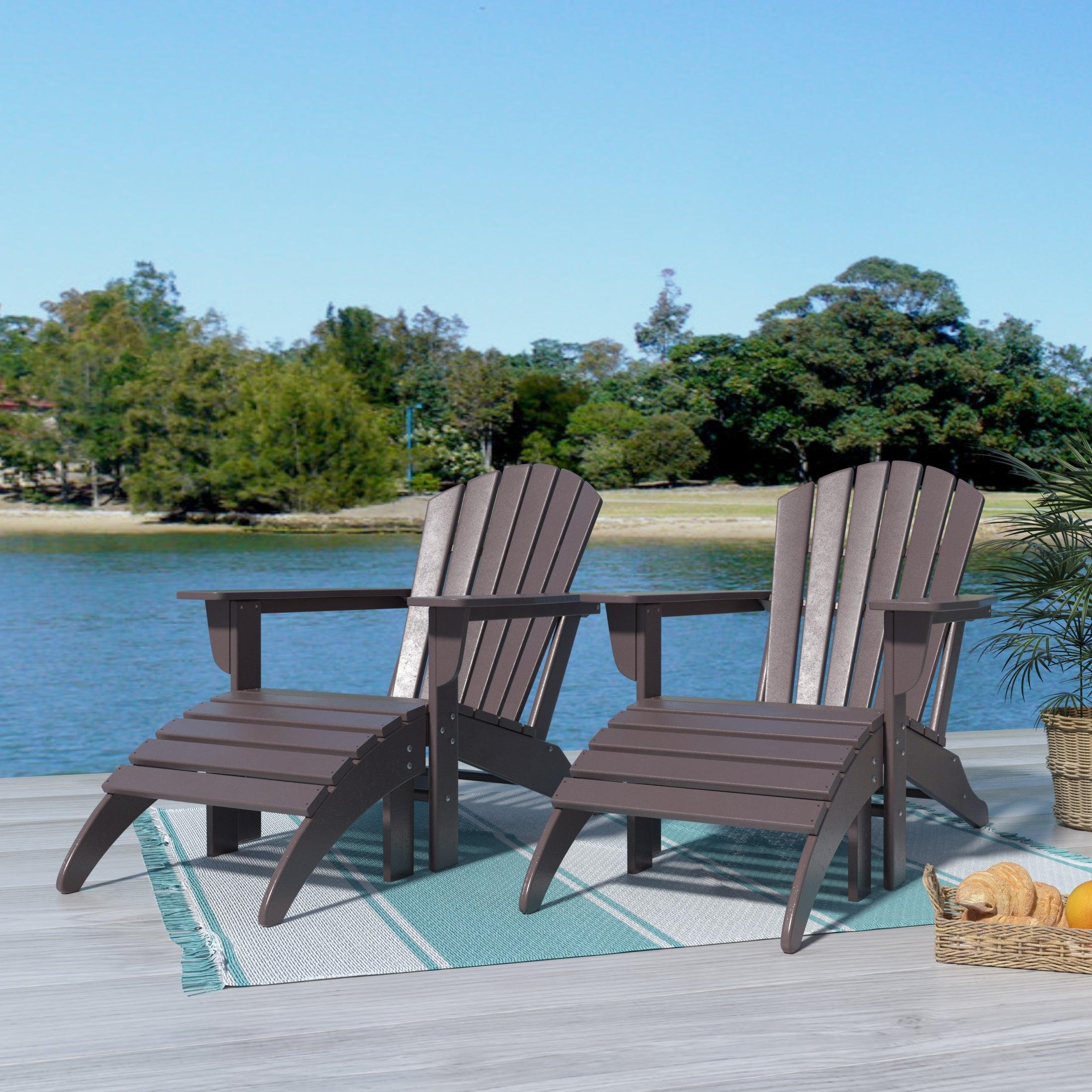 Portside 4-Piece Set Classic Outdoor Adirondack Chair with Footrest Ottoman - Costaelm