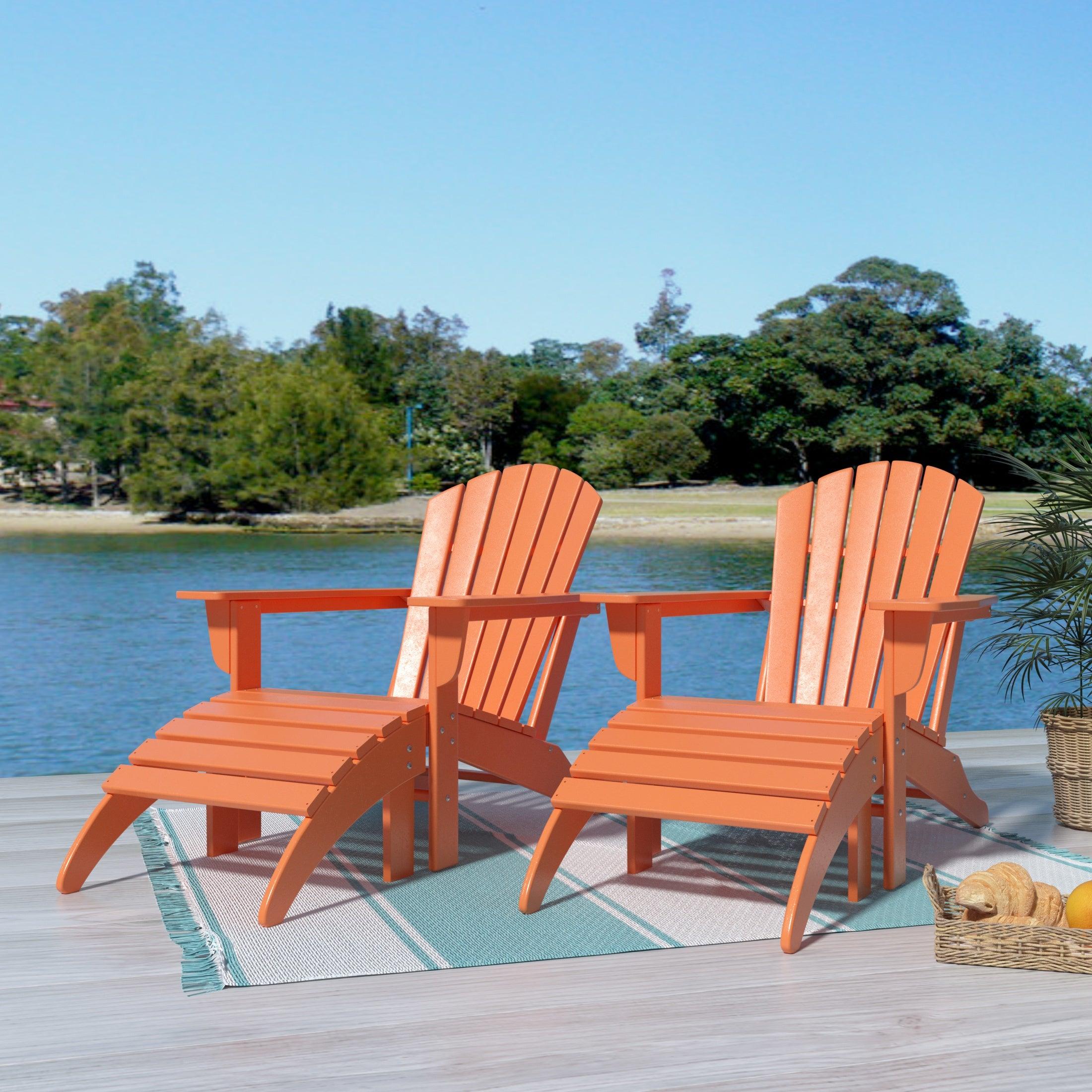 Portside 4-Piece Set Classic Outdoor Adirondack Chair with Footrest Ottoman - Costaelm