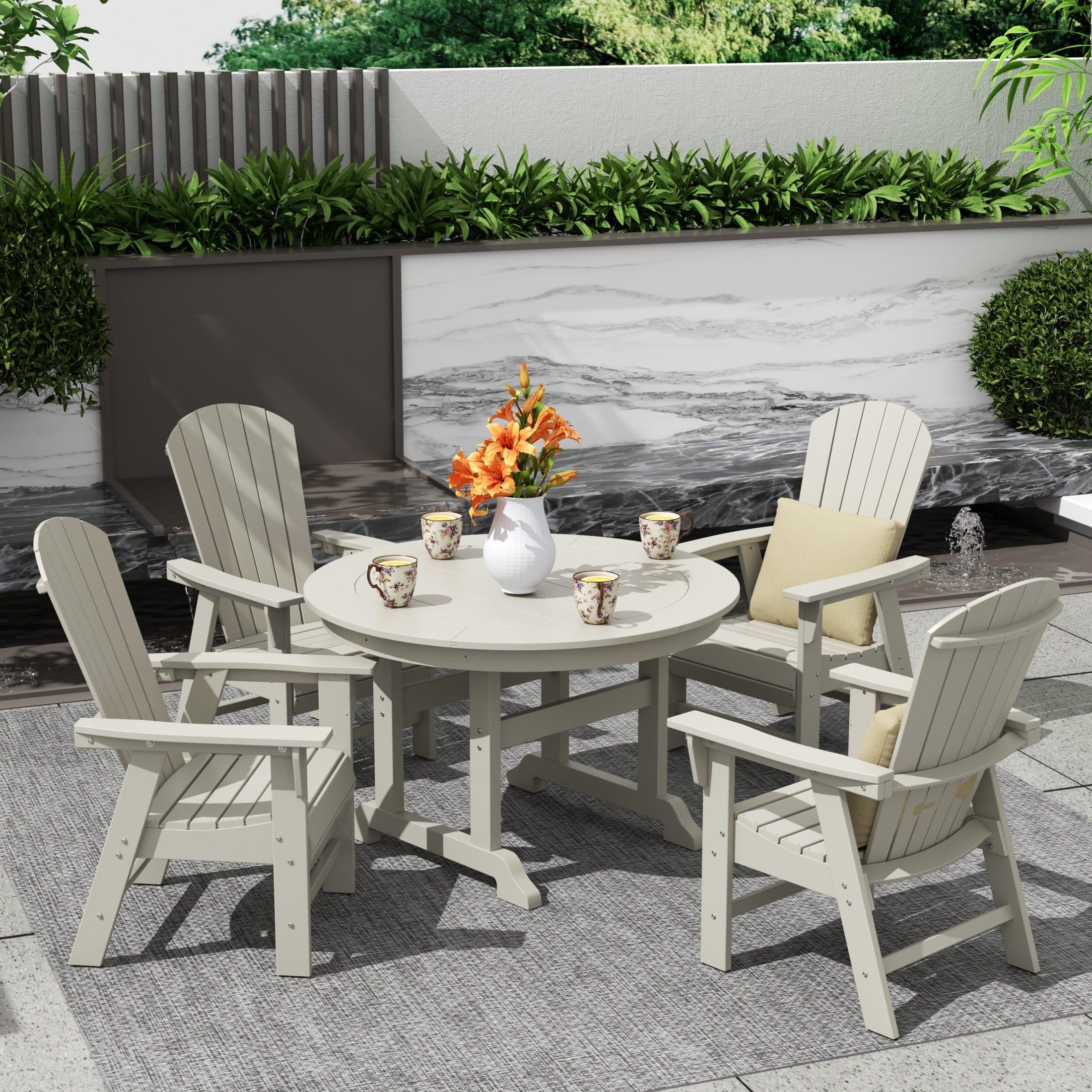 Portside 5 Piece Round Table Shell Back Adirondack Chair Dining Set - Costaelm