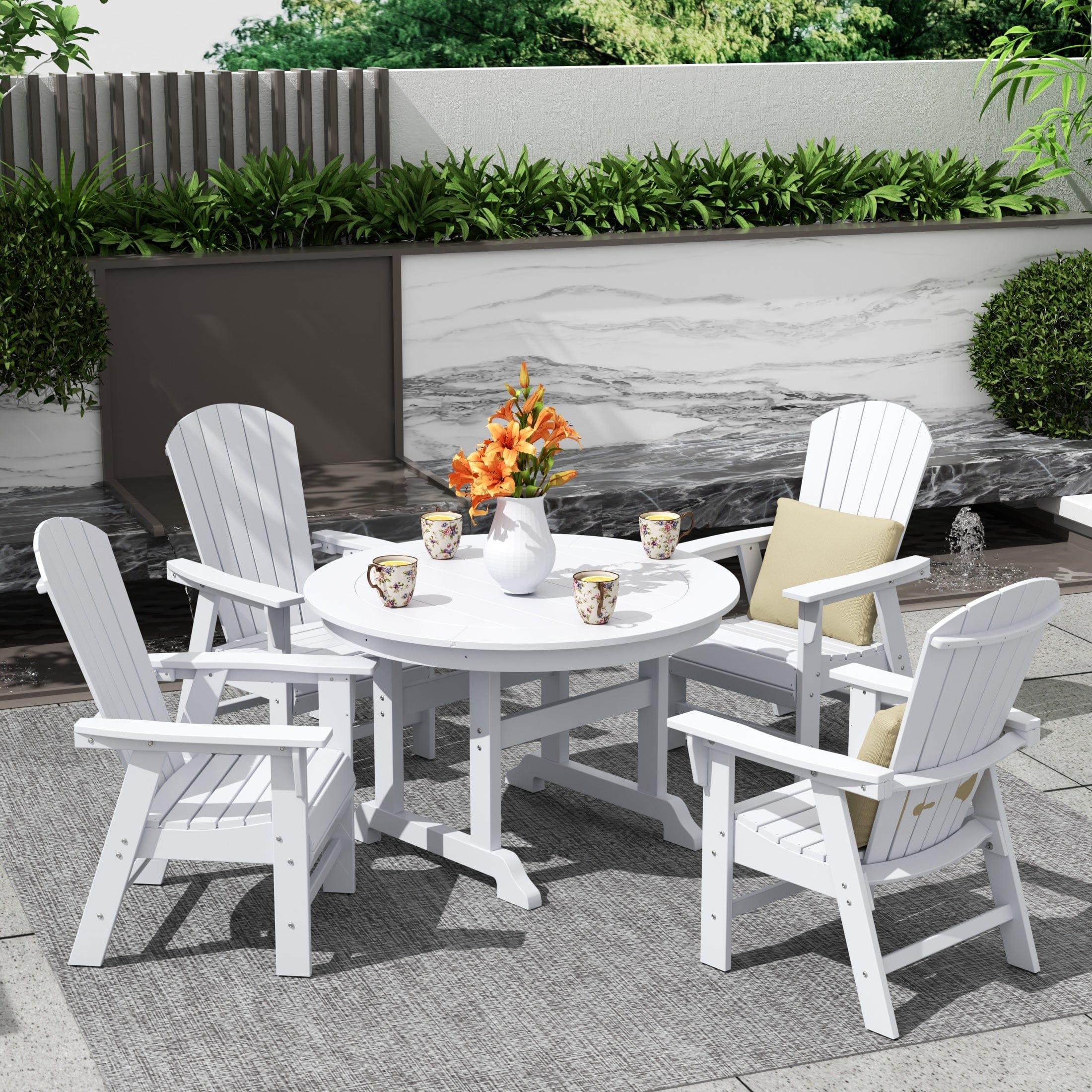 Portside 5 Piece Round Table Shell Back Adirondack Chair Dining Set - Costaelm