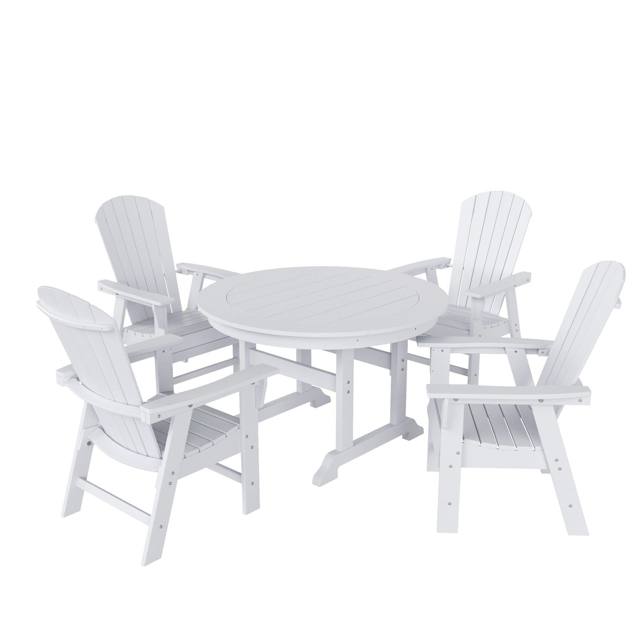 Portside 5 Piece Round Table Shell Back Adirondack Chair Dining Set - Costaelm
