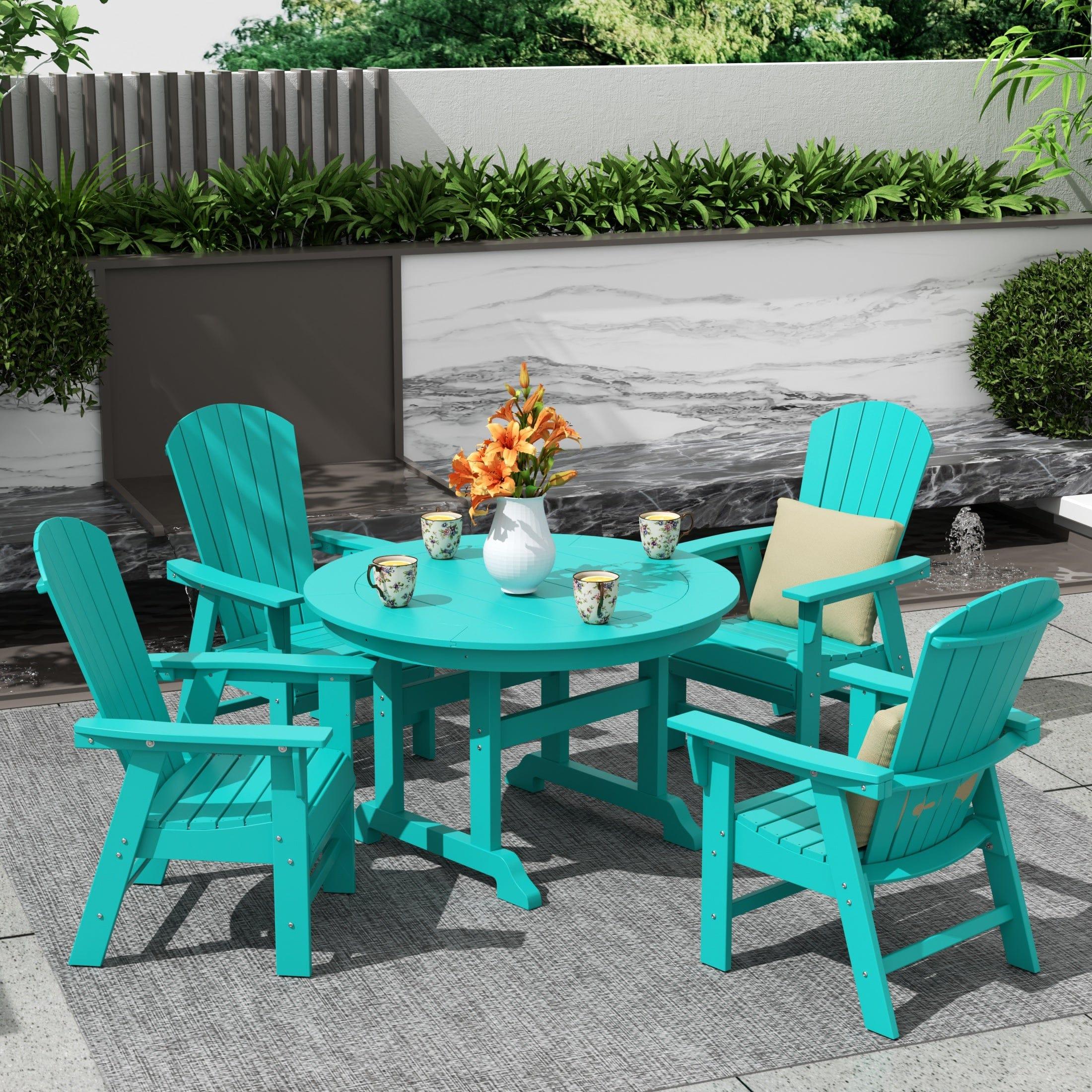 Portside 5 Piece Round Table Shell Back Adirondack Chair Dining Set - Costaelm