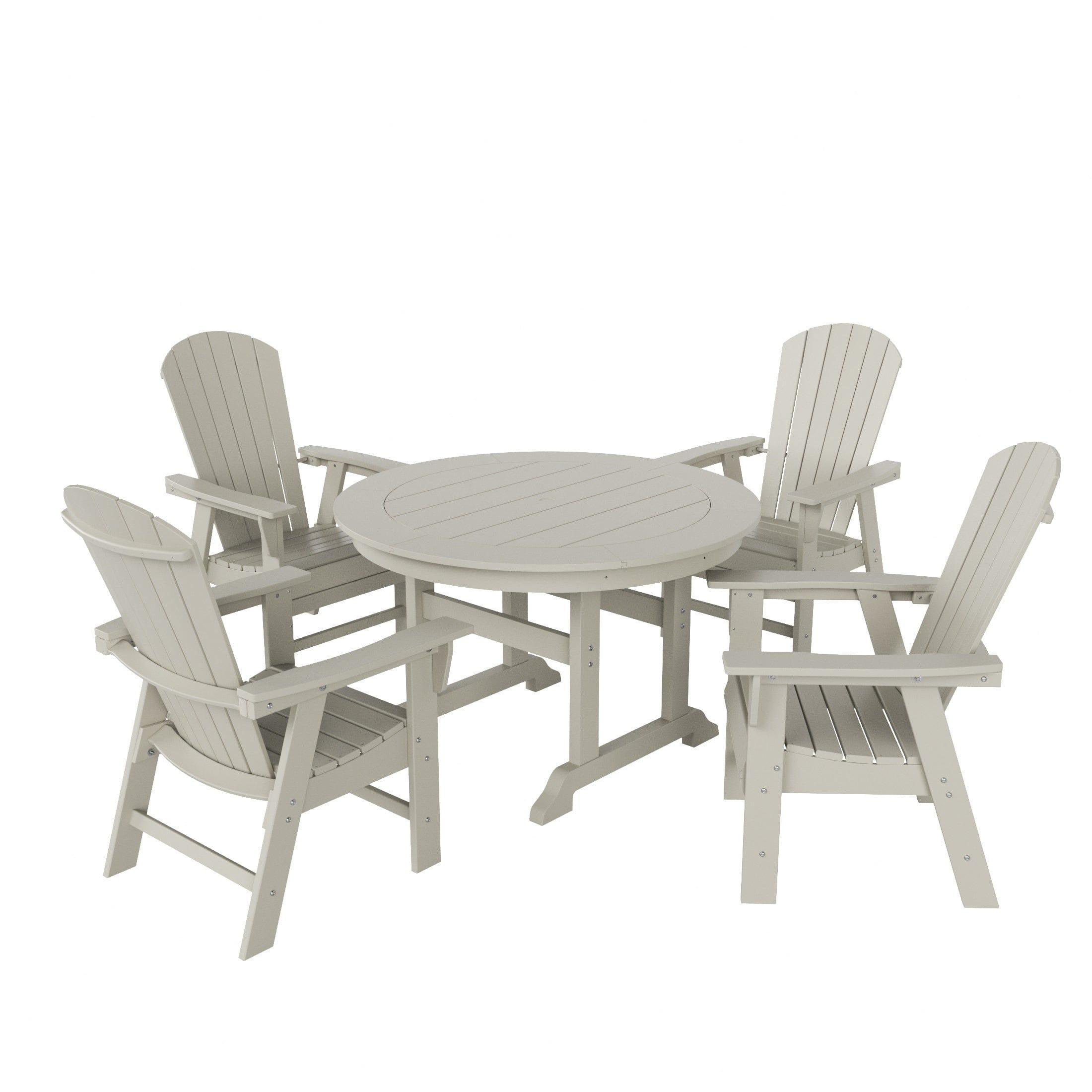 Portside 5 Piece Round Table Shell Back Adirondack Chair Dining Set - Costaelm
