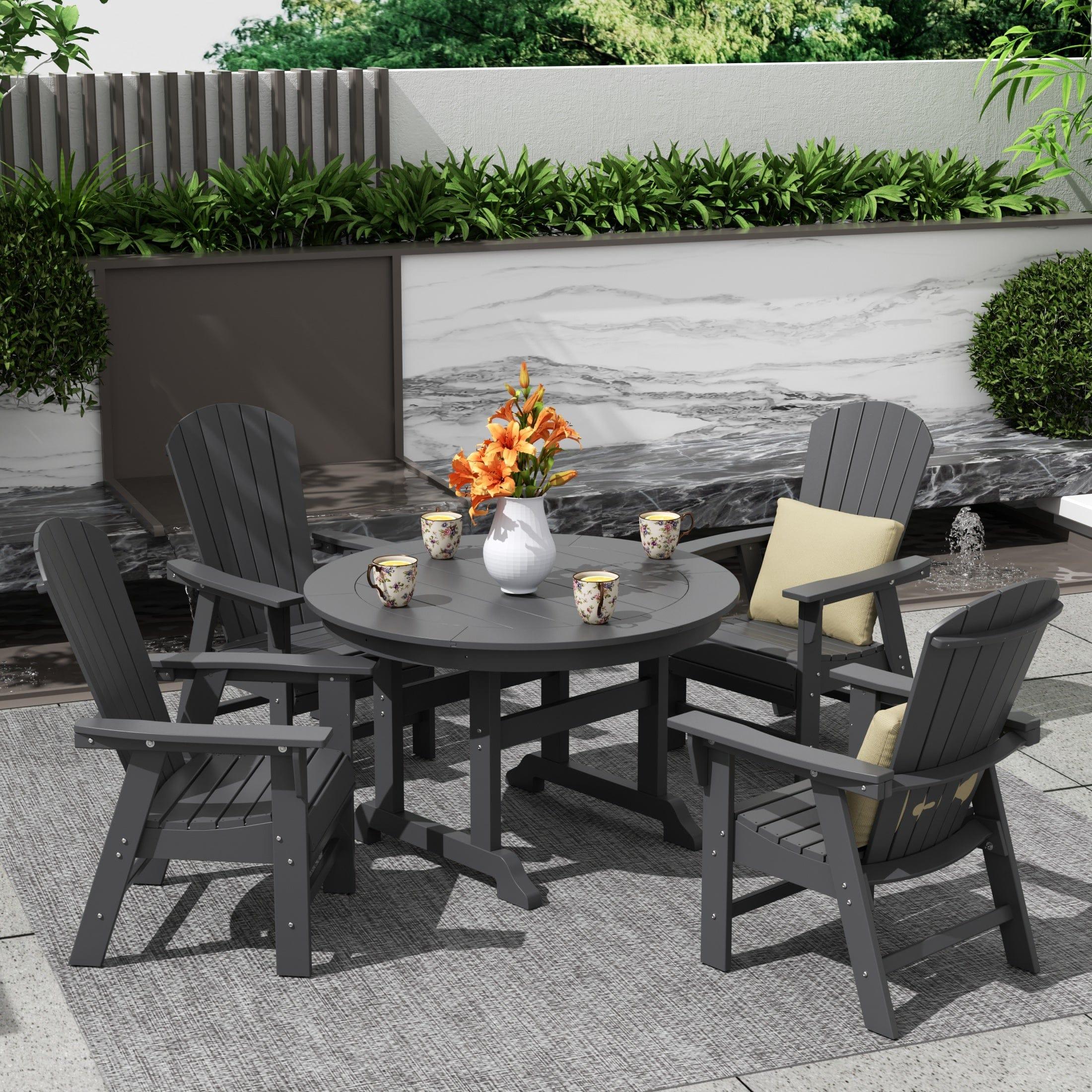 Portside 5 Piece Round Table Shell Back Adirondack Chair Dining Set - Costaelm