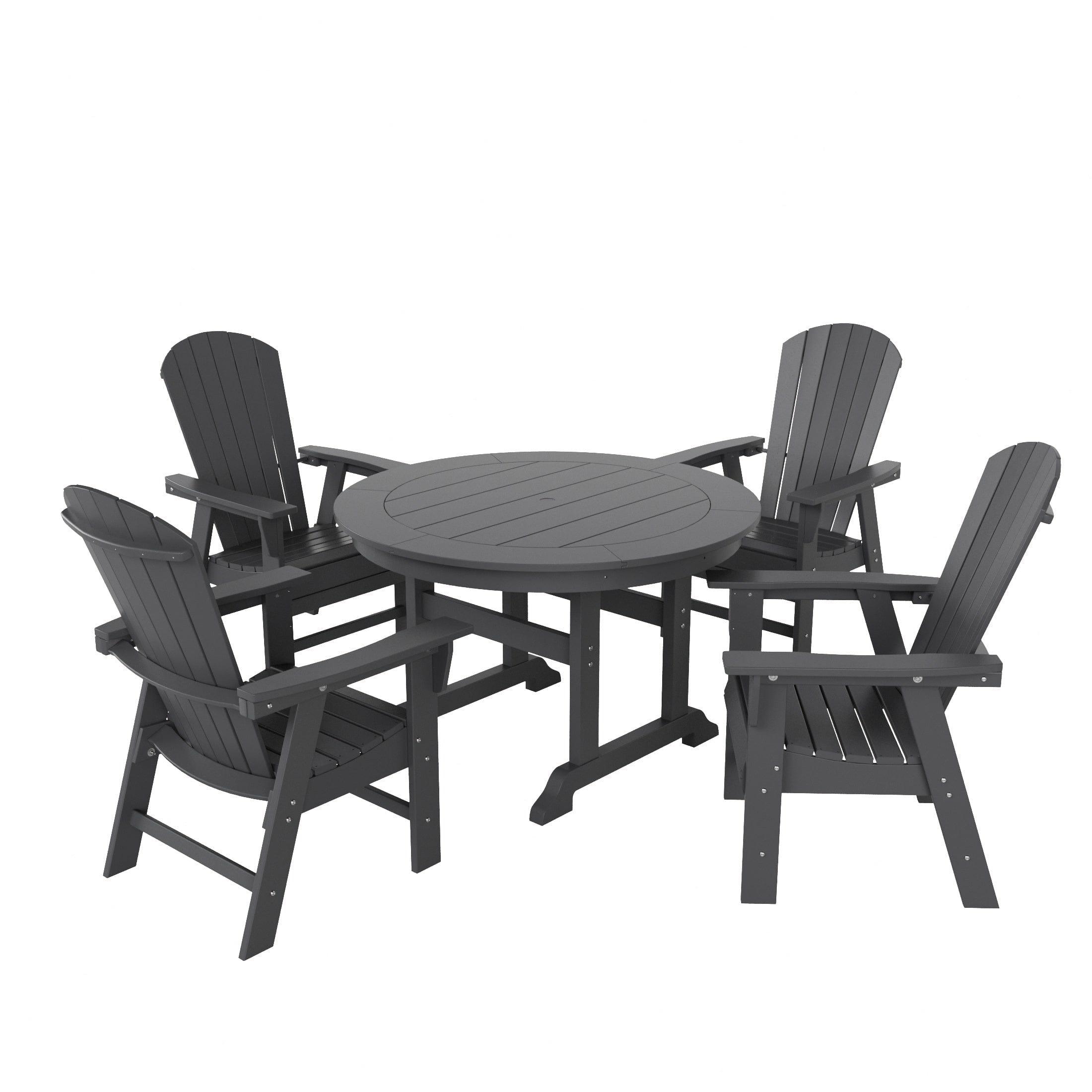 Portside 5 Piece Round Table Shell Back Adirondack Chair Dining Set - Costaelm