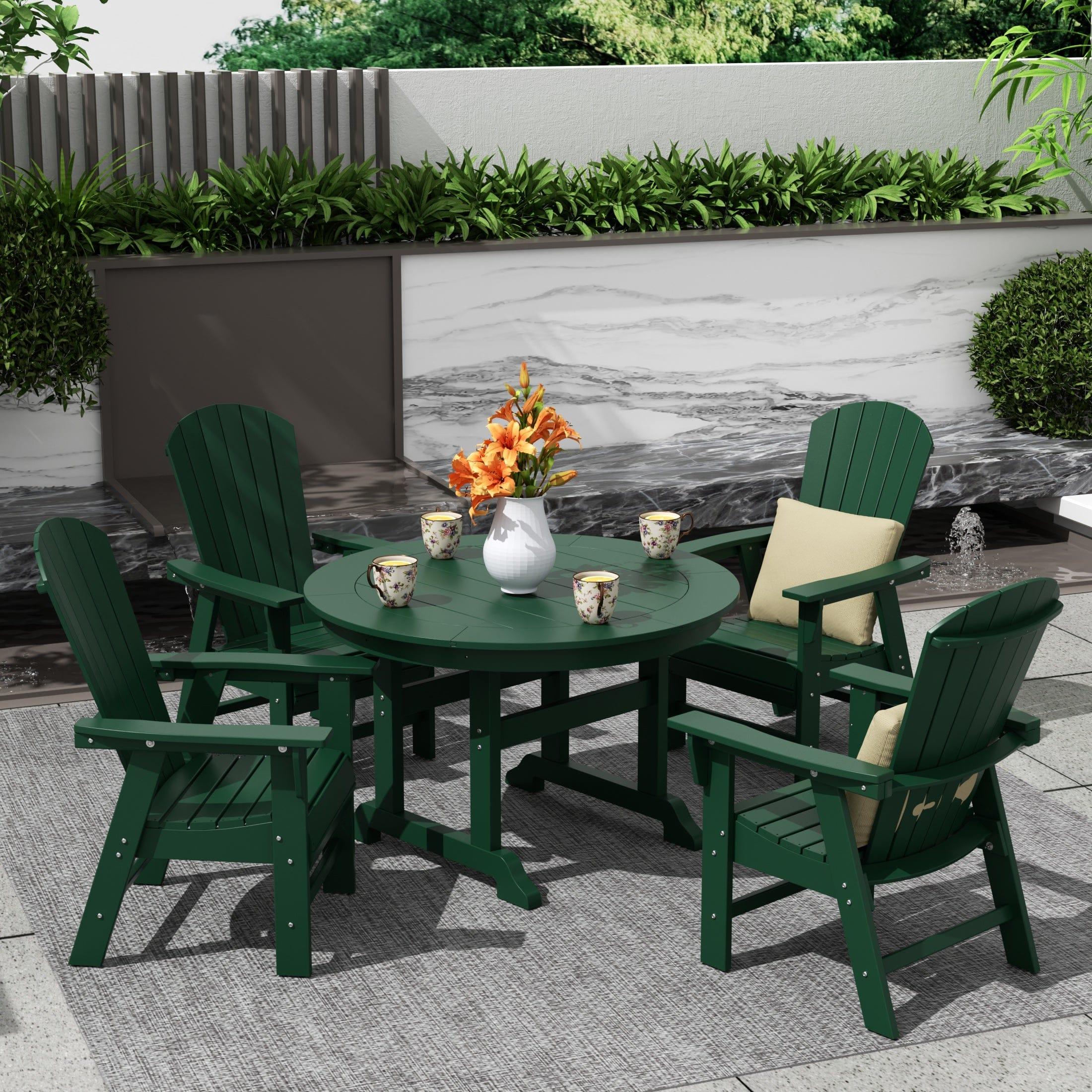 Portside 5 Piece Round Table Shell Back Adirondack Chair Dining Set - Costaelm