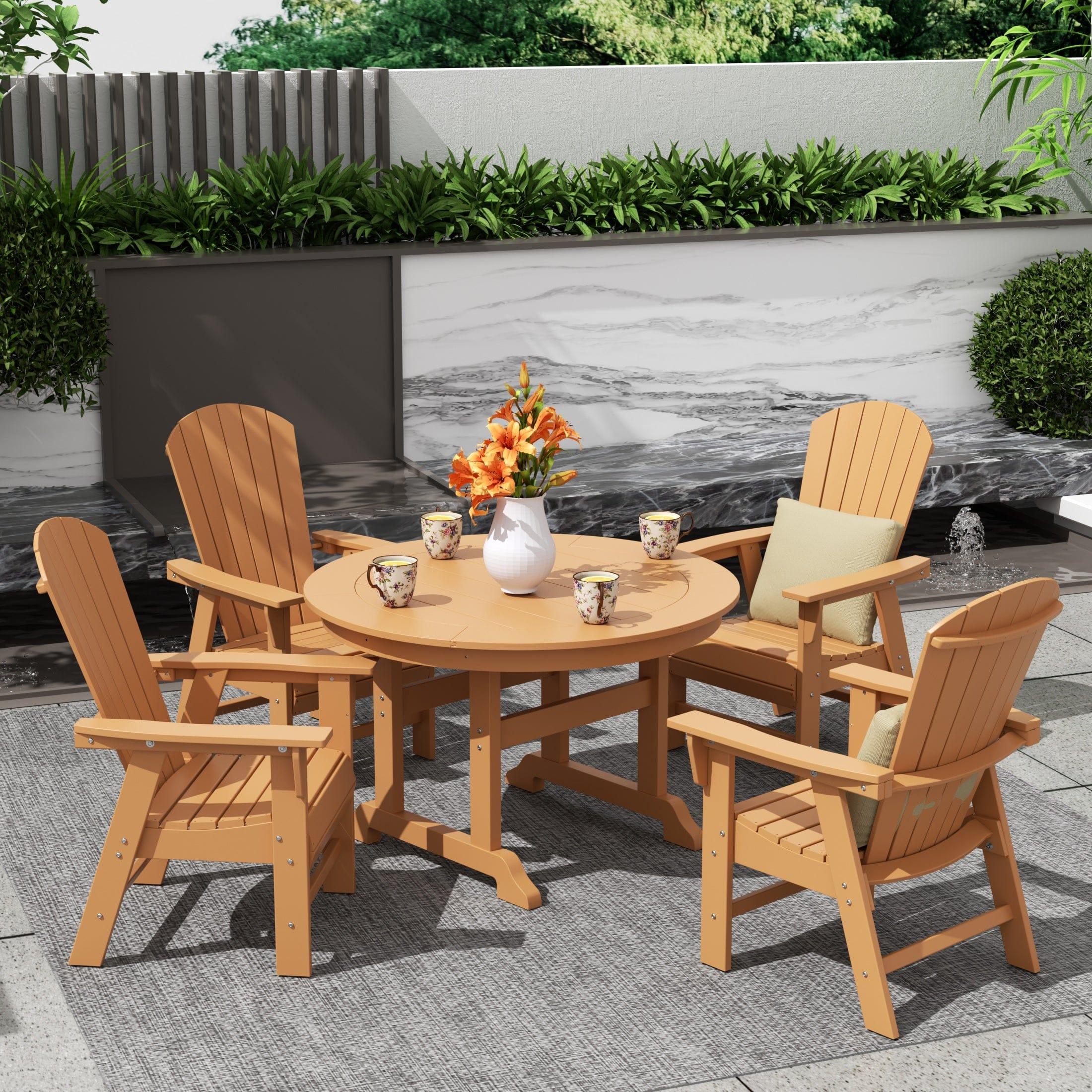 Portside 5 Piece Round Table Shell Back Adirondack Chair Dining Set - Costaelm