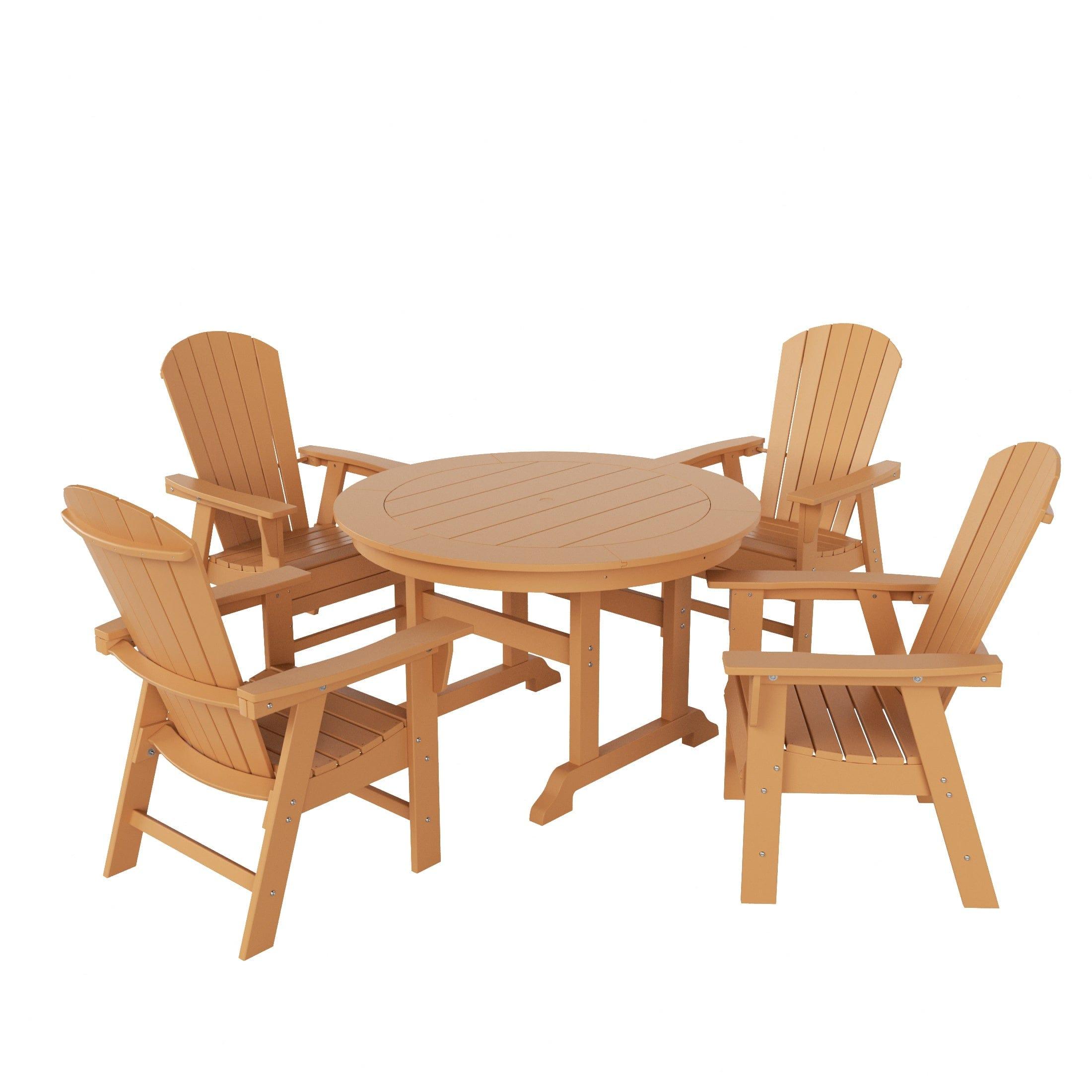 Portside 5 Piece Round Table Shell Back Adirondack Chair Dining Set - Costaelm