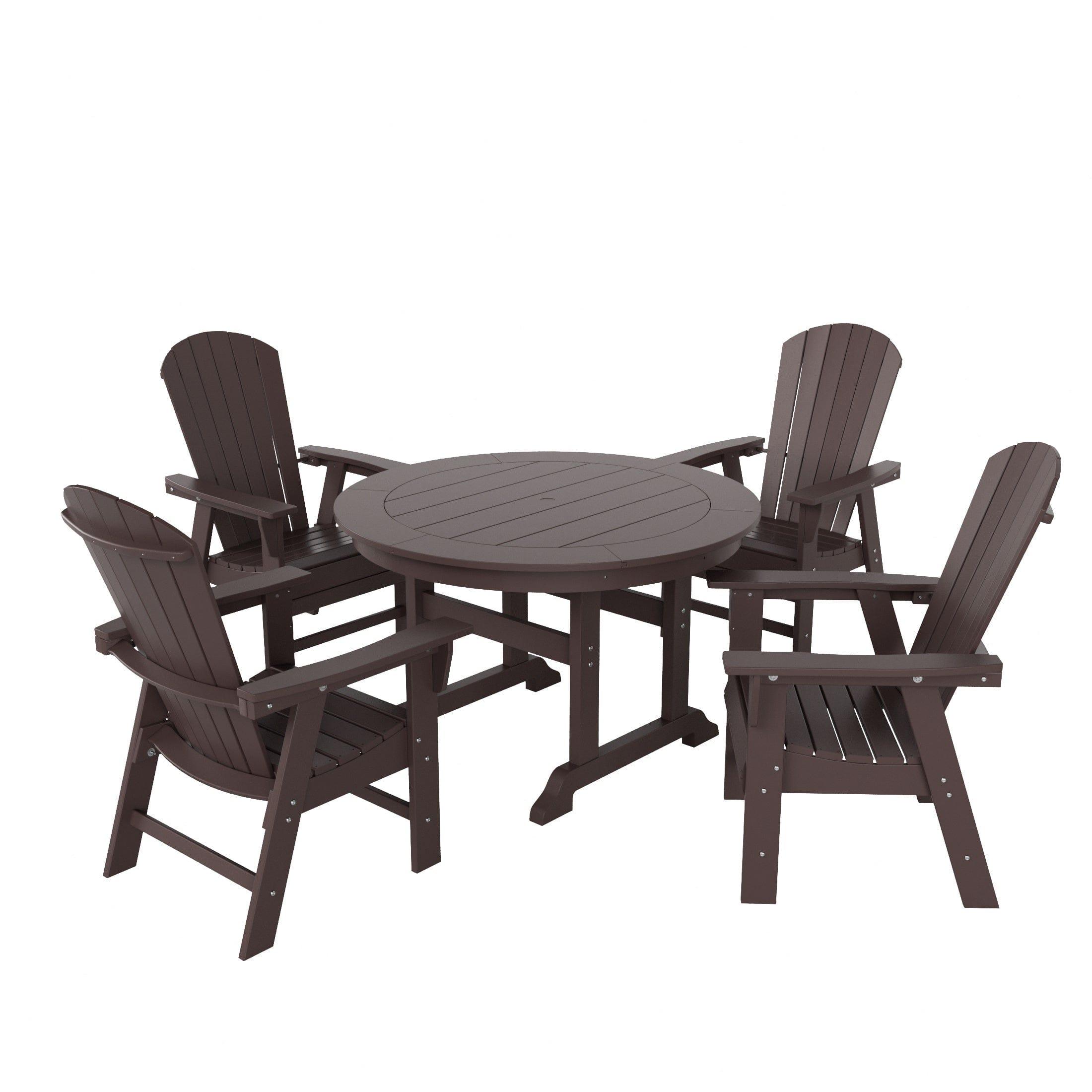 Portside 5 Piece Round Table Shell Back Adirondack Chair Dining Set - Costaelm