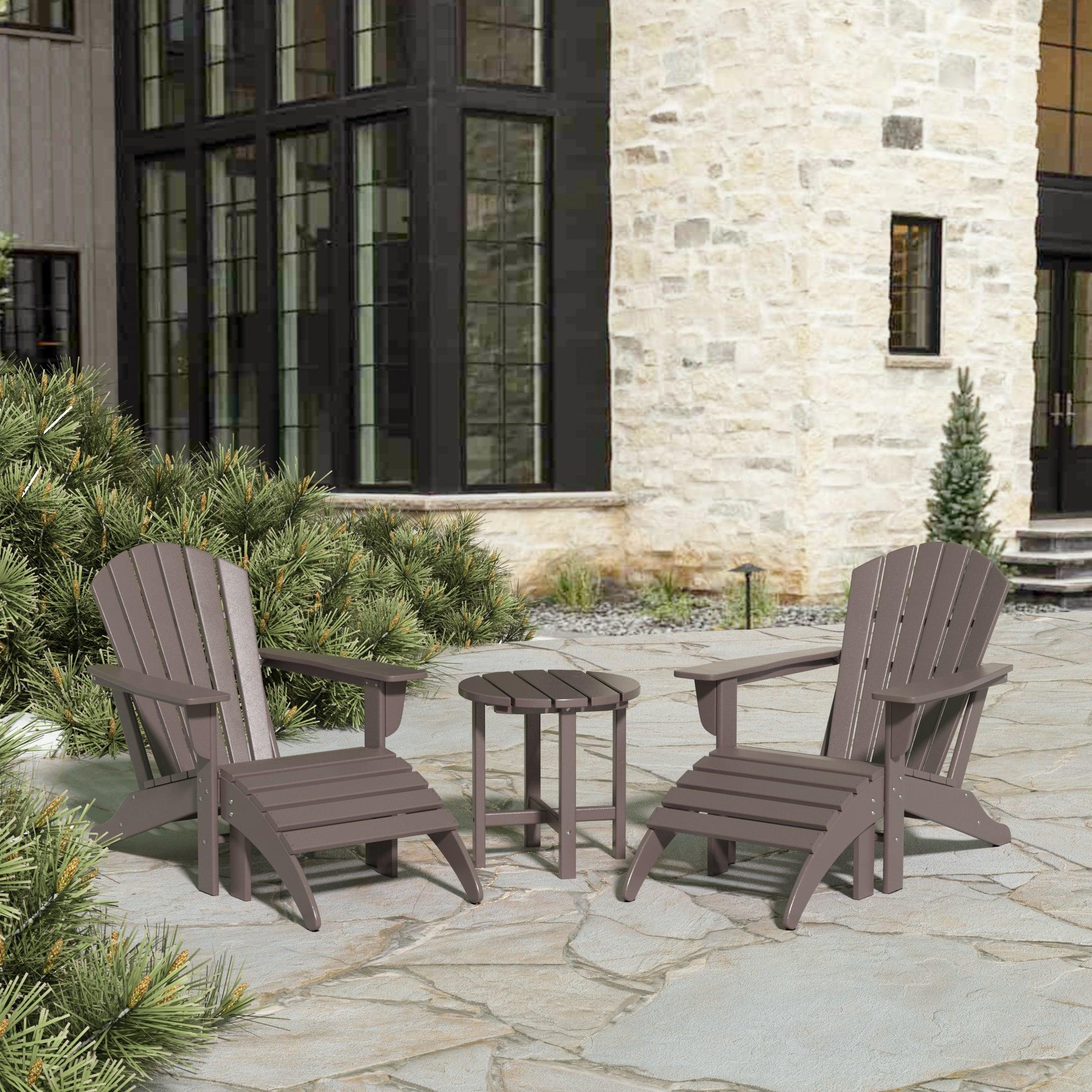 Portside 5-Piece Set Classic Outdoor Adirondack Chair with Ottoman and Round Side Table - Costaelm