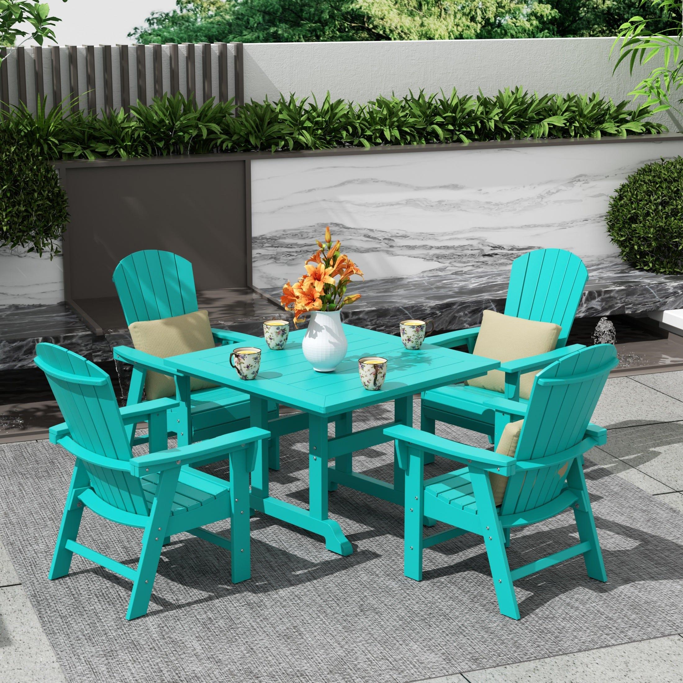 Portside 5 Piece Square Table Shell Back Adirondack Chair Dining Set - Costaelm