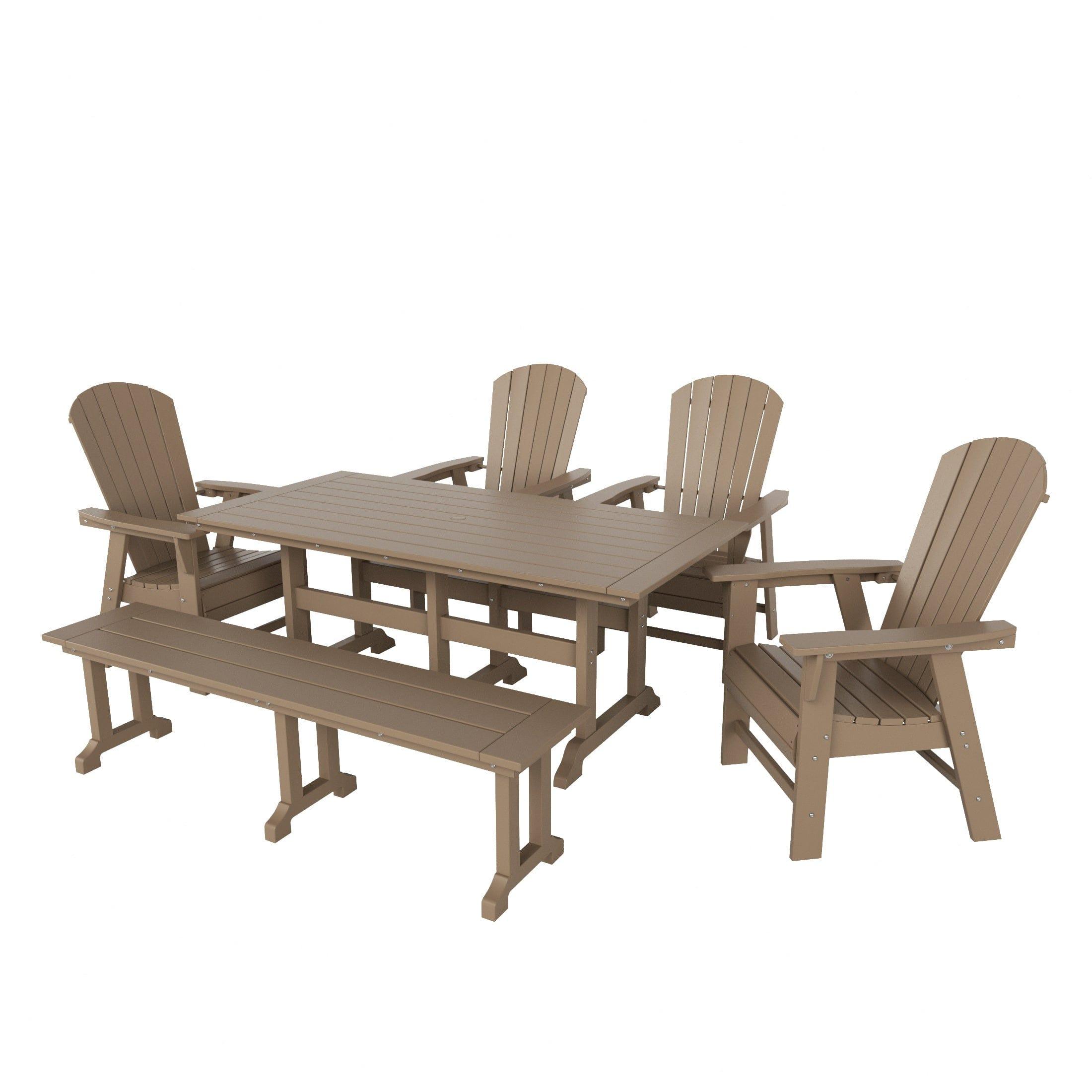 Portside 6 Piece Dining Table Shell Back Adirondack Chair and Bench Set - Costaelm