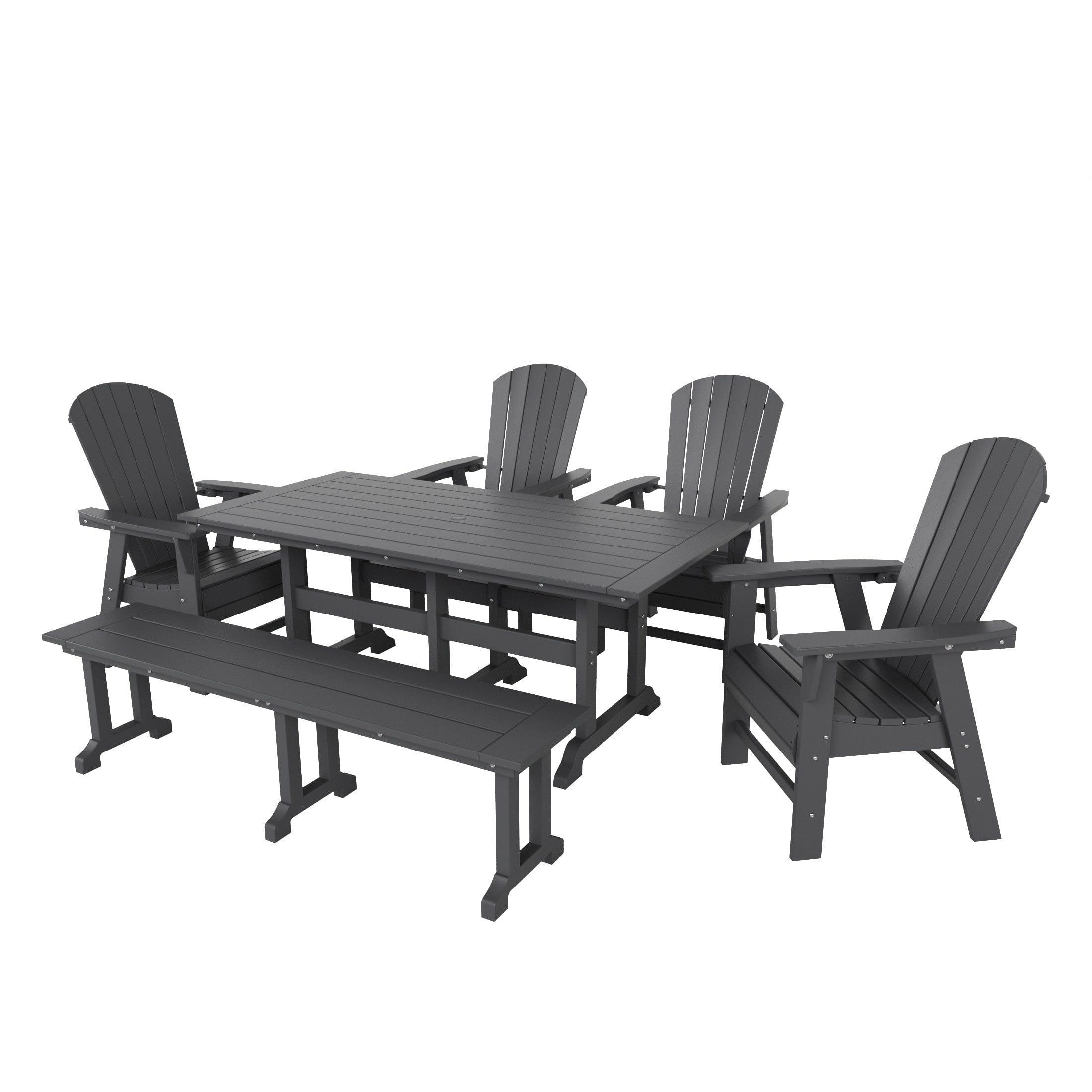 Portside 6 Piece Dining Table Shell Back Adirondack Chair and Bench Set - Costaelm