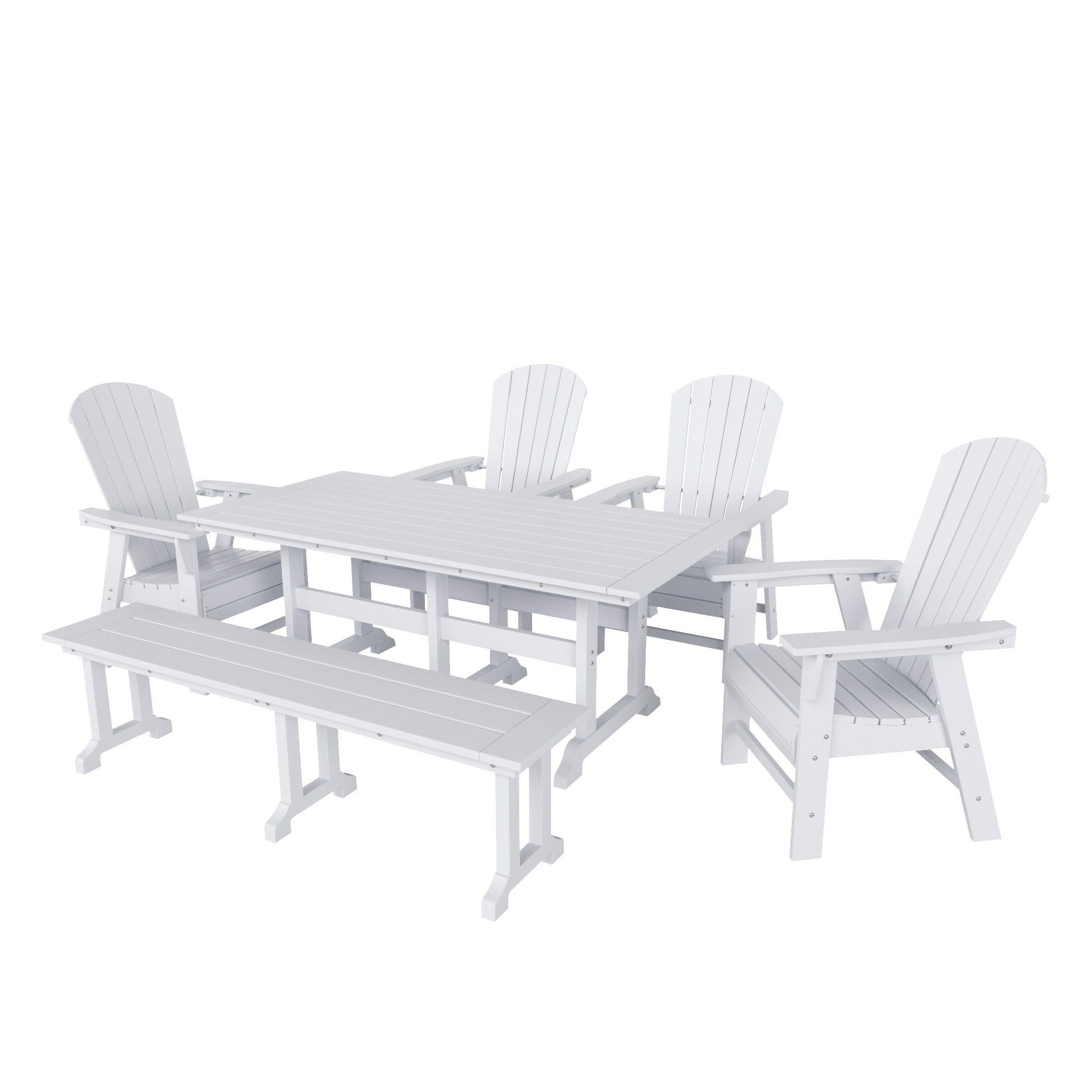 Portside 6 Piece Dining Table Shell Back Adirondack Chair and Bench Set - Costaelm