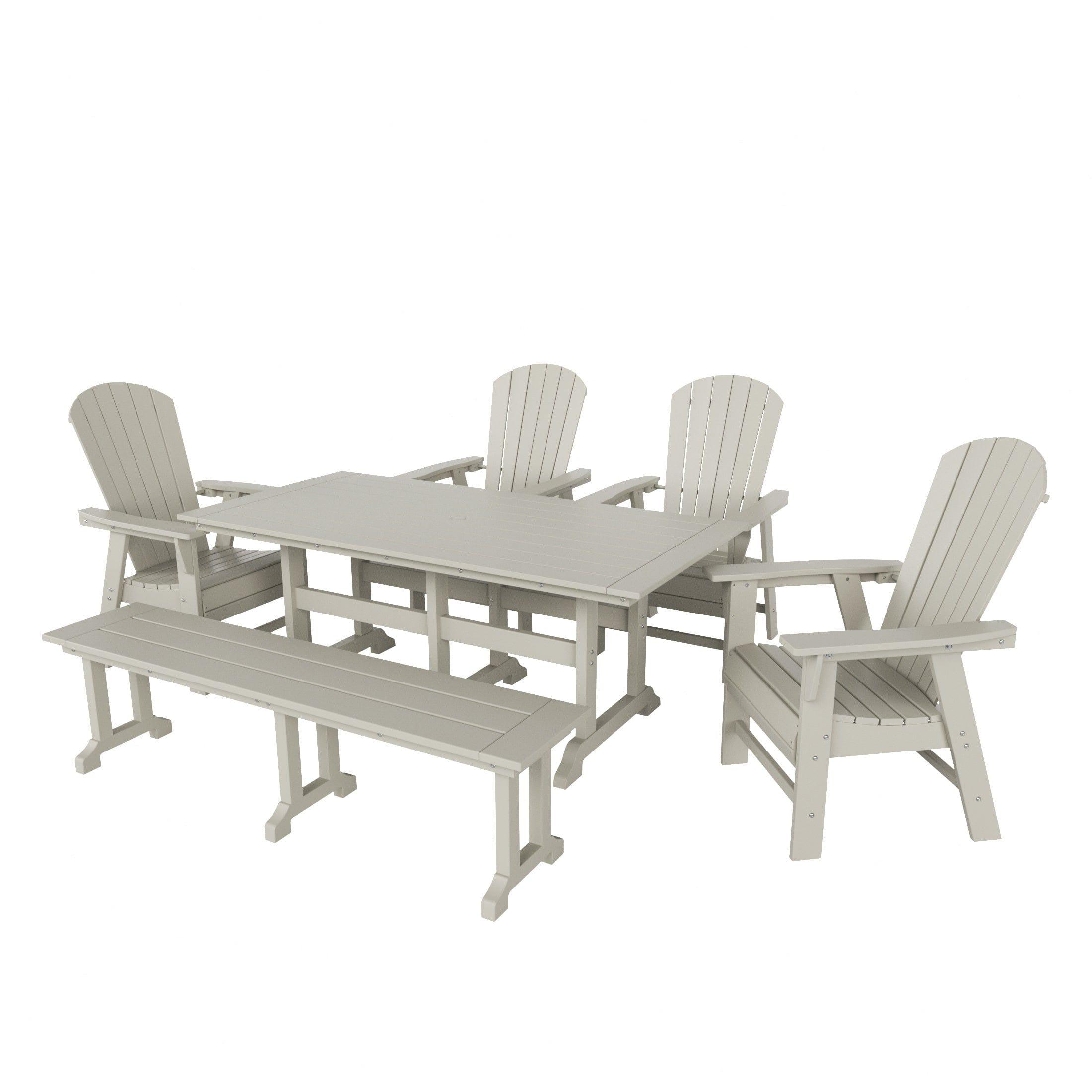 Portside 6 Piece Dining Table Shell Back Adirondack Chair and Bench Set - Costaelm