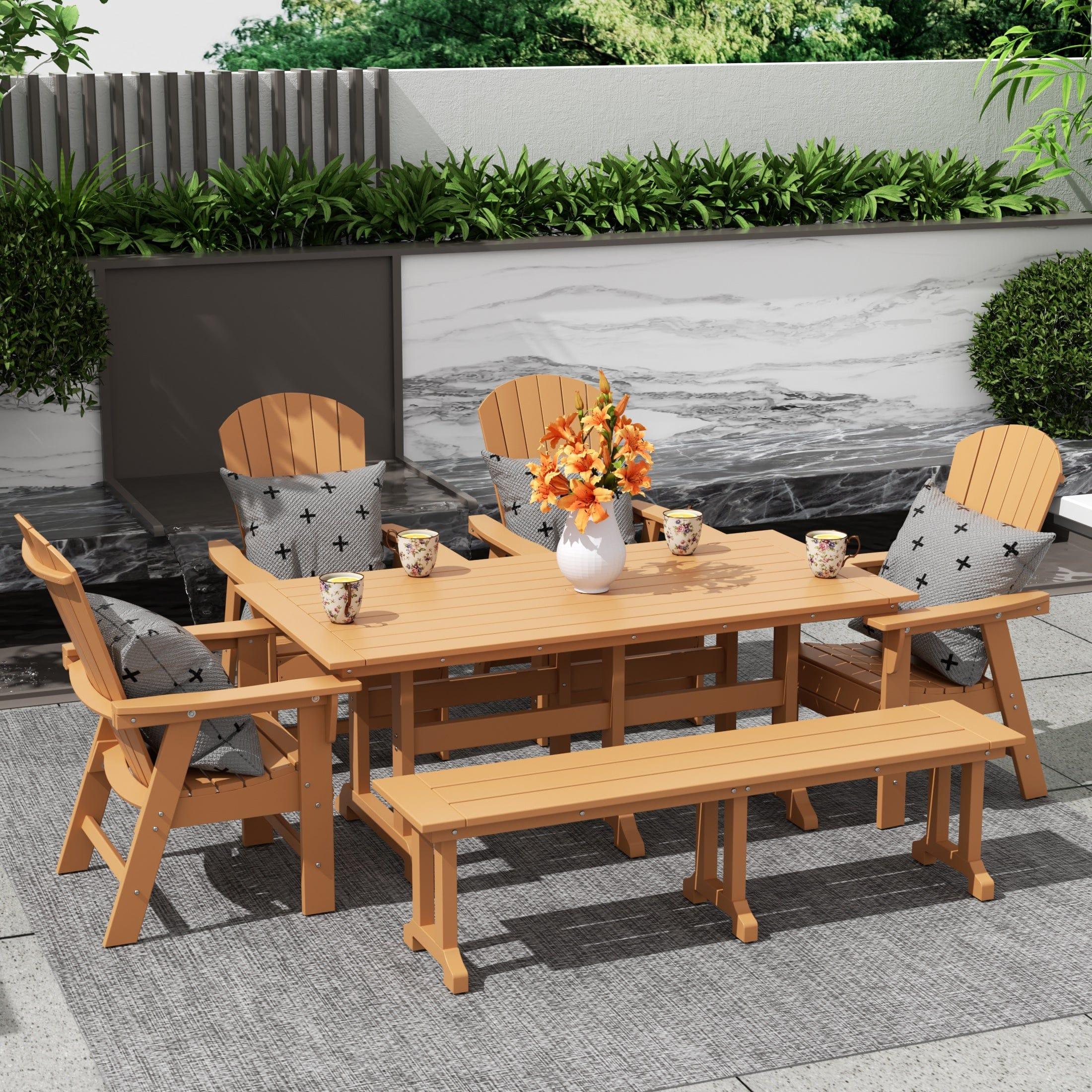 Portside 6 Piece Dining Table Shell Back Adirondack Chair and Bench Set - Costaelm