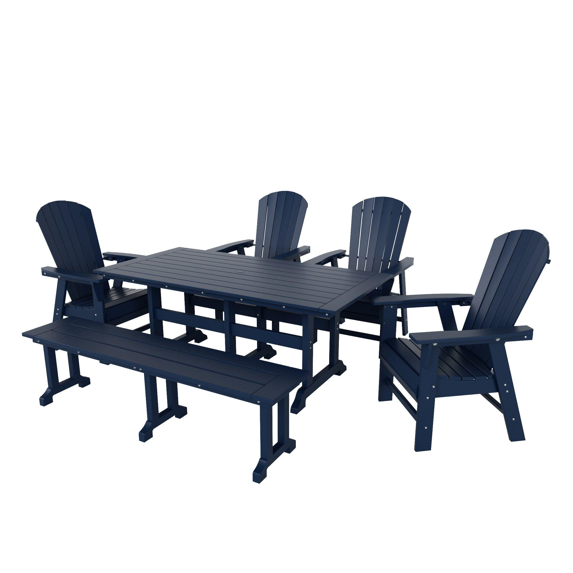 Portside 6 Piece Dining Table Shell Back Adirondack Chair and Bench Set - Costaelm