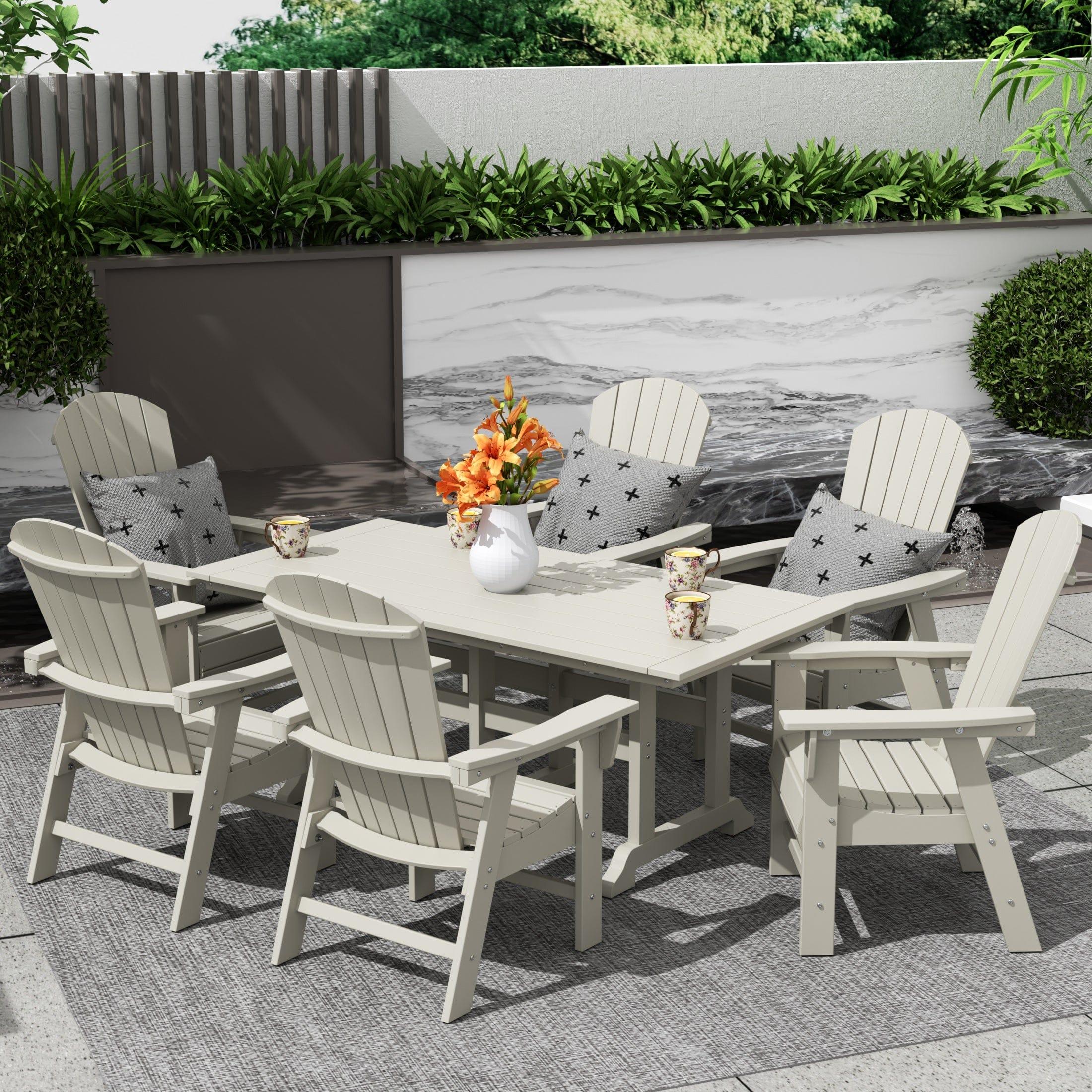 Portside 7 Piece Dining Table Shell Back Adirondack Chair Set - Costaelm