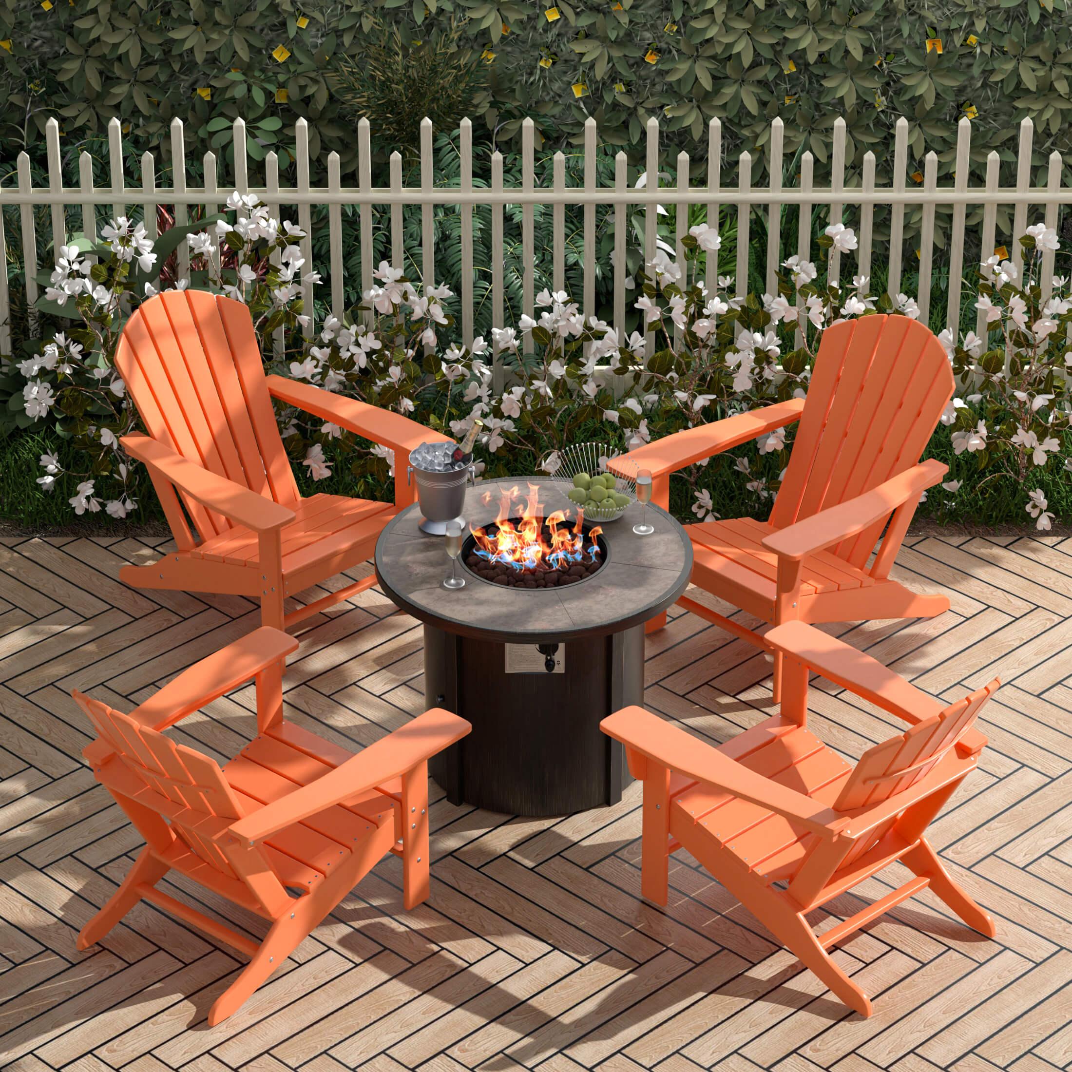 Portside Outdoor Adirondack Chair with Round Fire Pit Table Sets-Costaelm