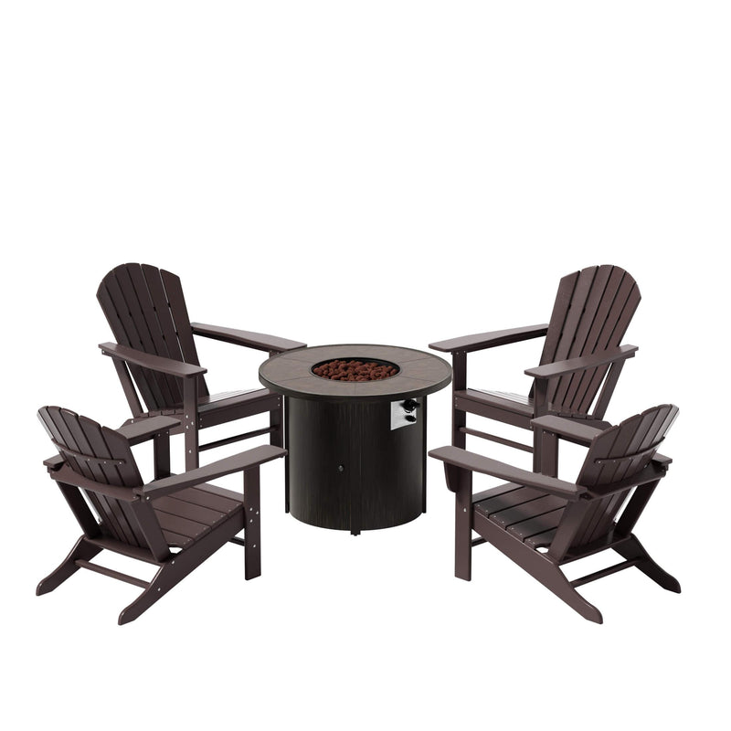 Portside Outdoor Adirondack Chair with Round Fire Pit Table Sets - Costaelm