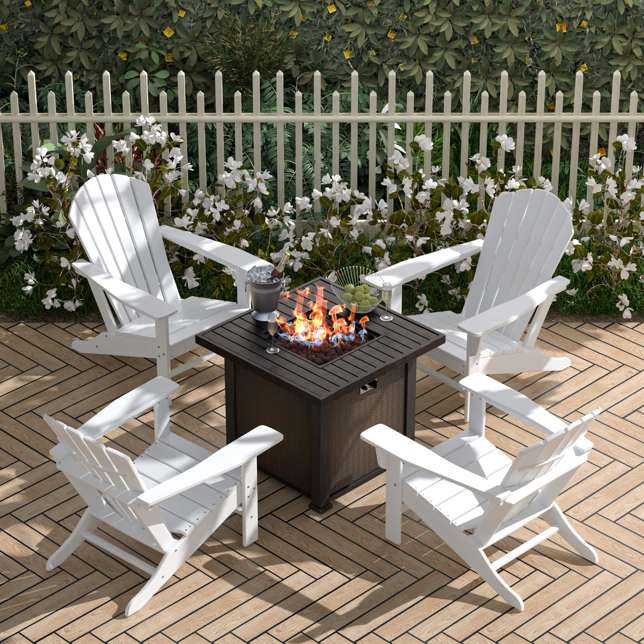 Portside Outdoor Adirondack Chair with Square Fire Pit Table Sets-Costaelm