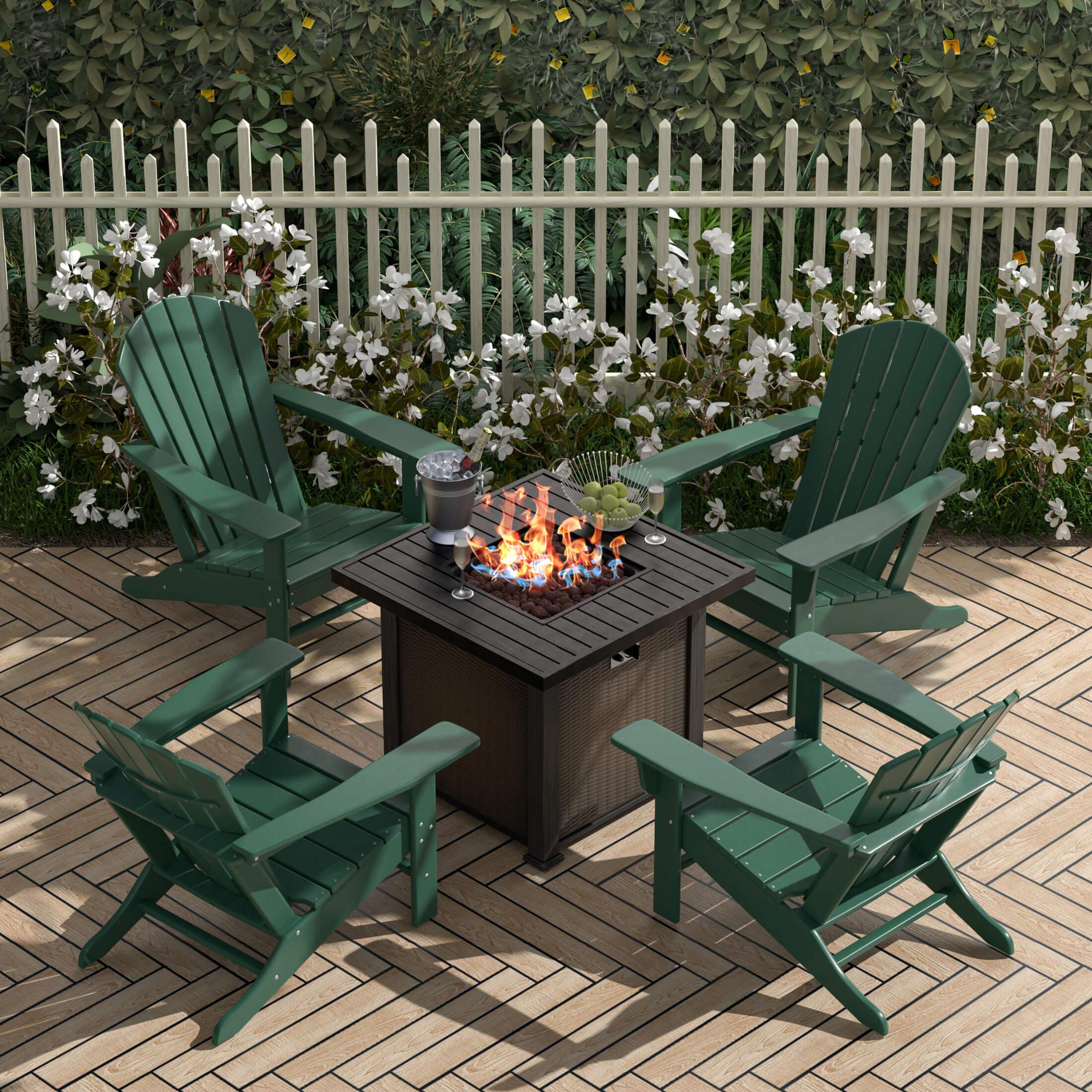 Portside Outdoor Adirondack Chair with Square Fire Pit Table Sets-Costaelm