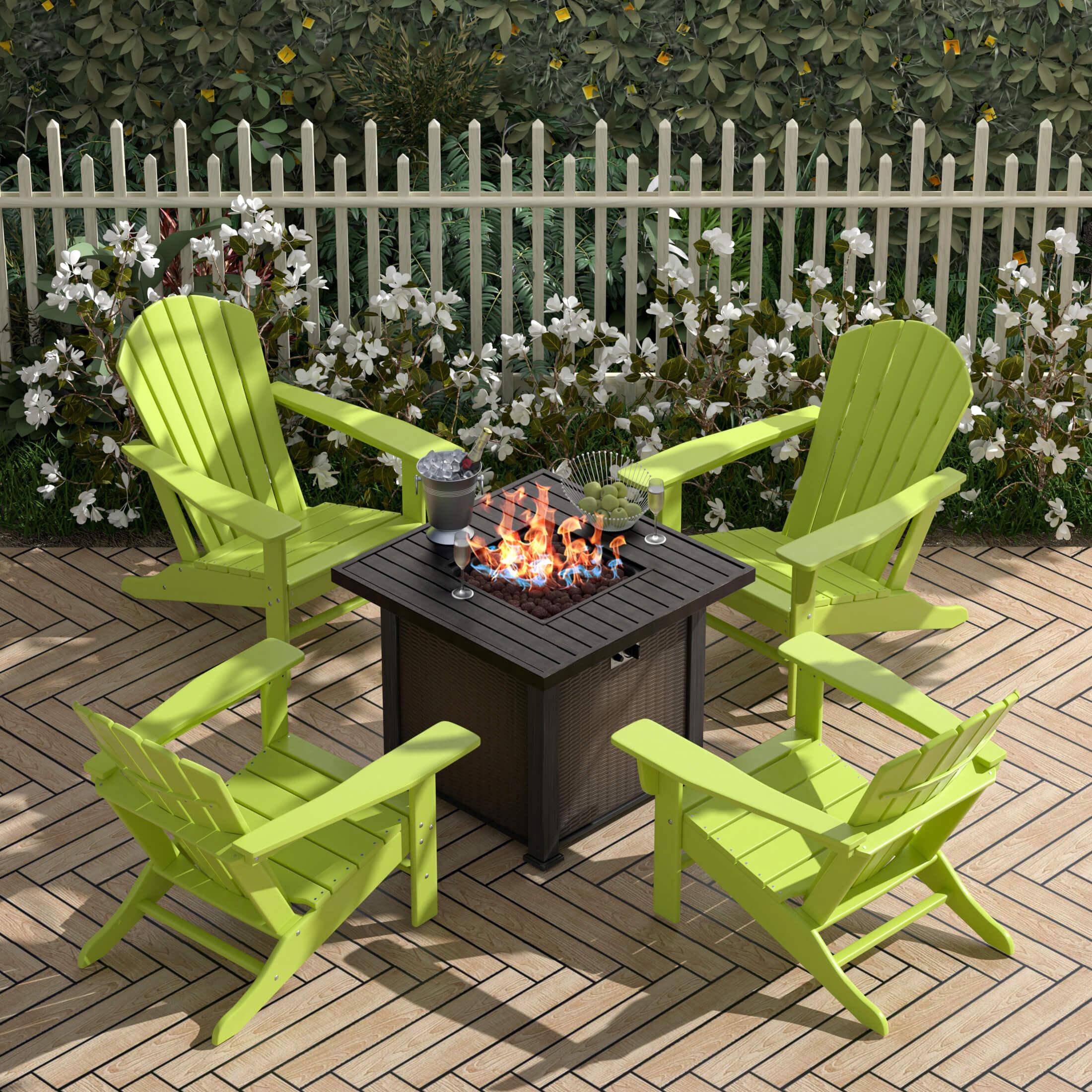 Portside Outdoor Adirondack Chair with Square Fire Pit Table Sets-Costaelm