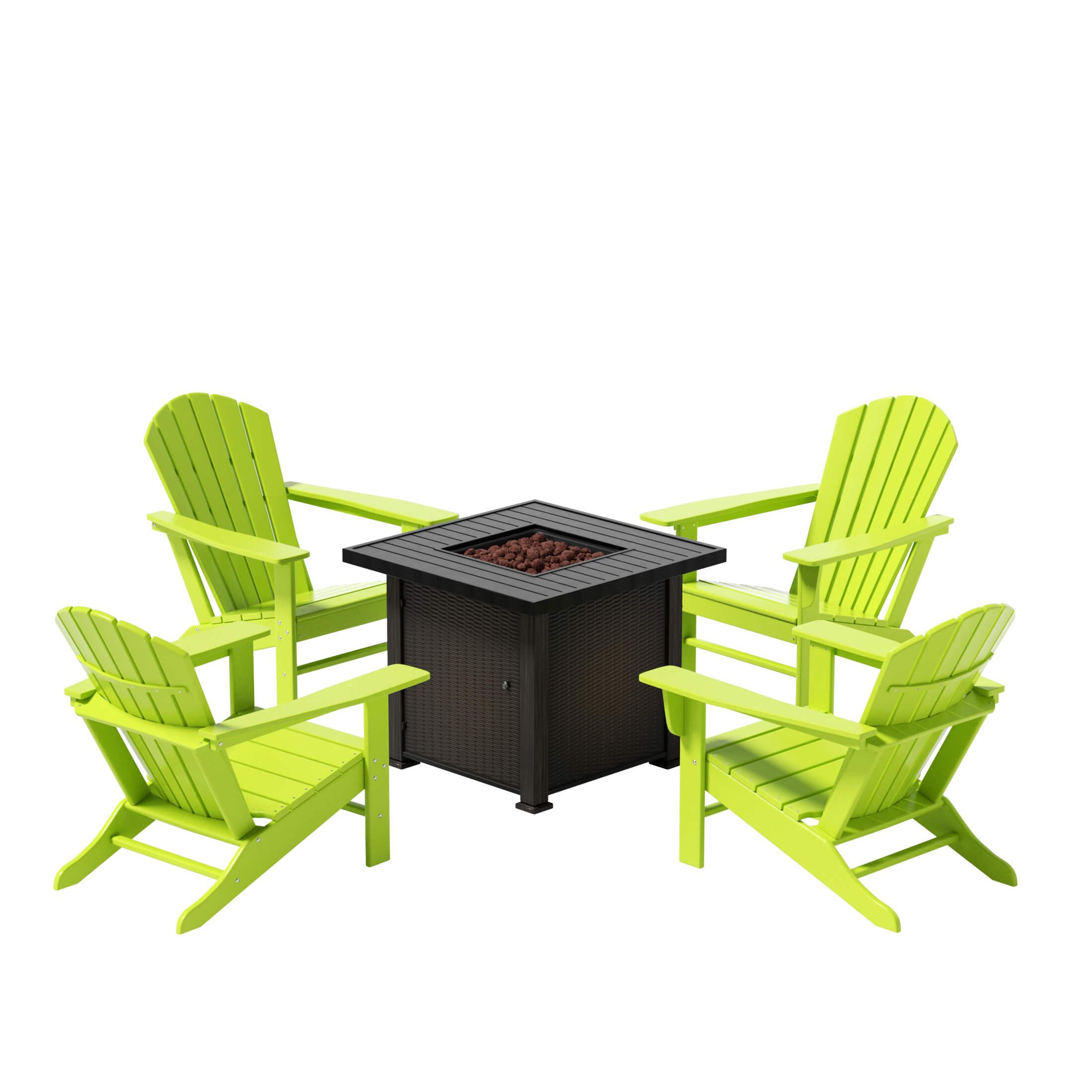 Portside Outdoor Adirondack Chair with Square Fire Pit Table Sets - Costaelm