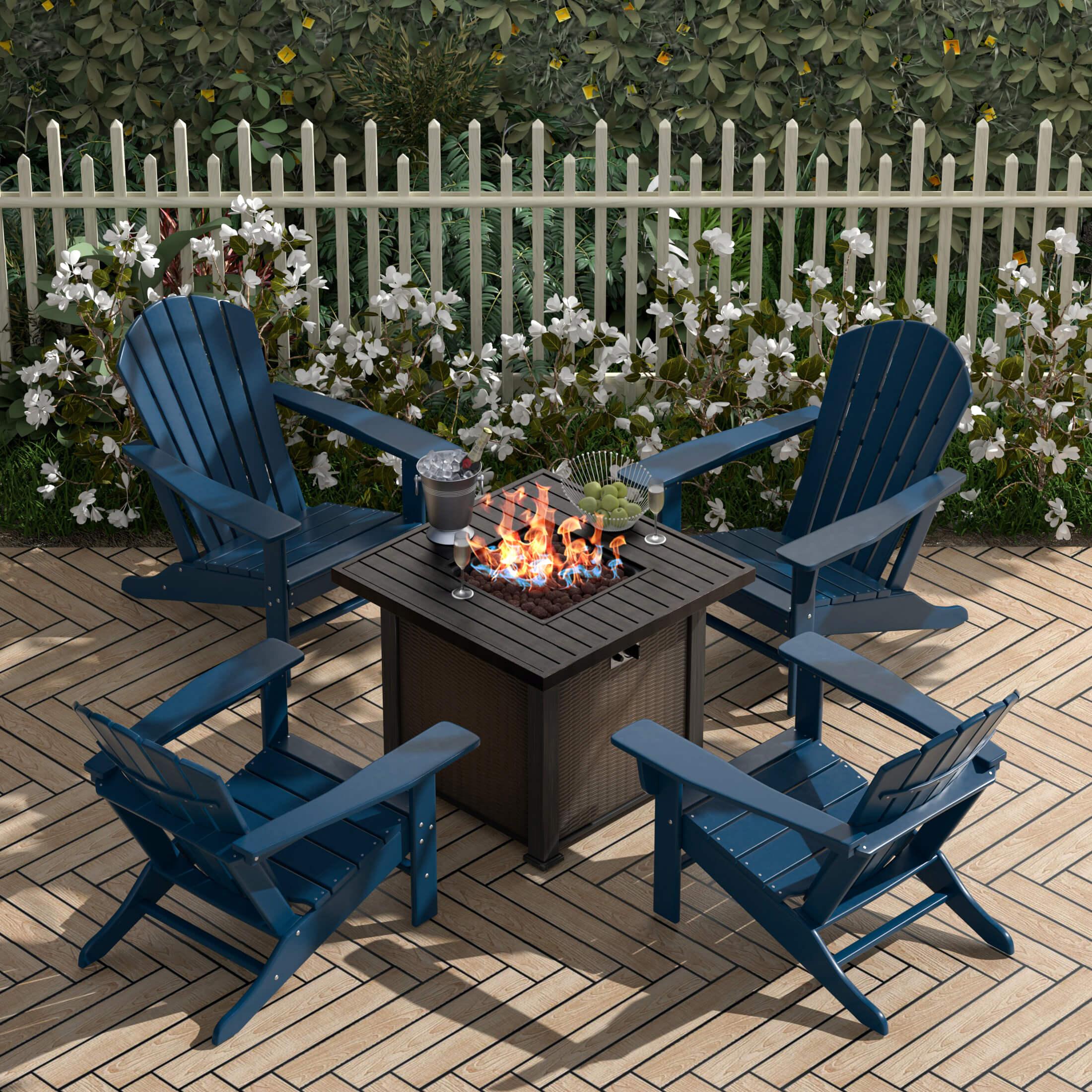 Portside Outdoor Adirondack Chair with Square Fire Pit Table Sets-Costaelm