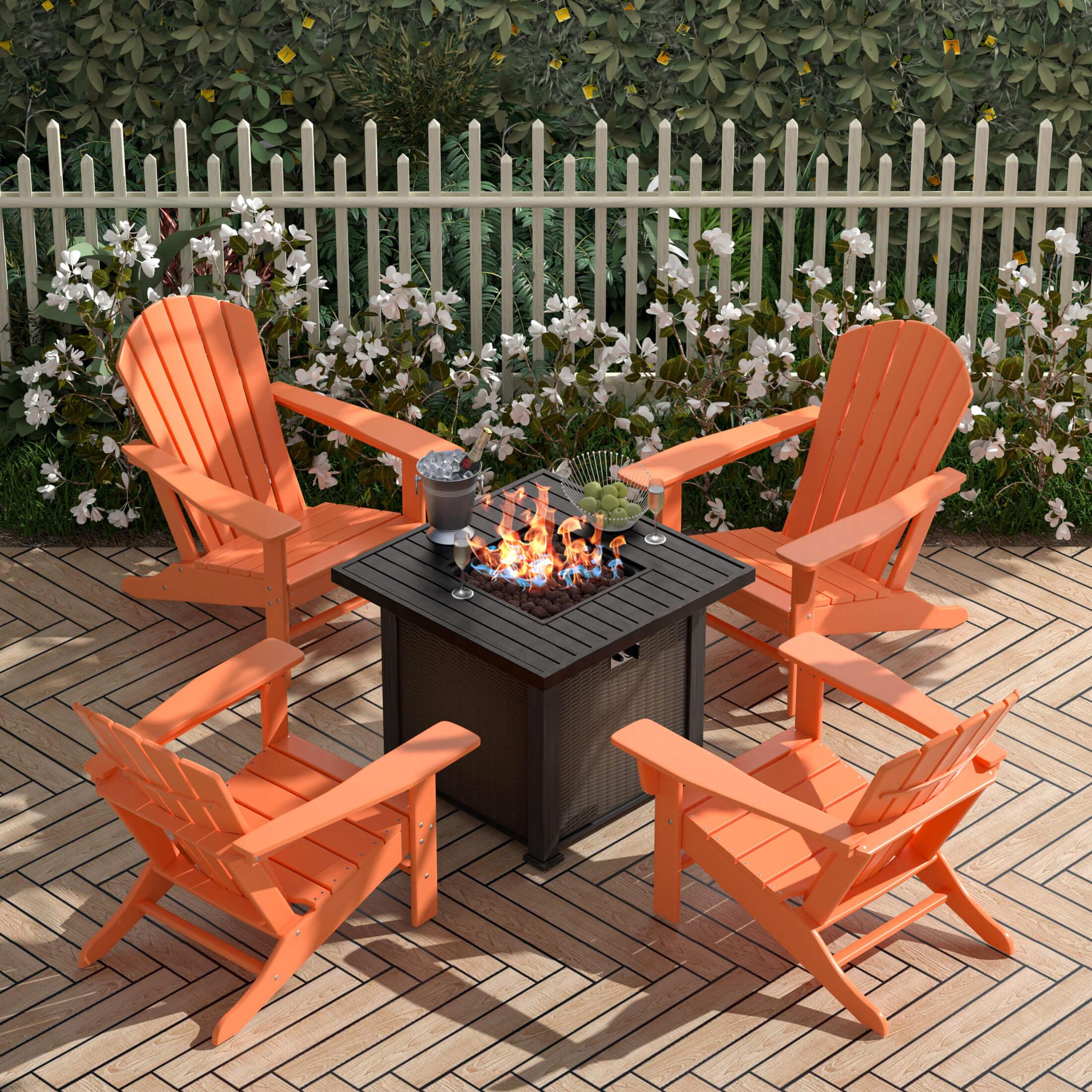 Portside Outdoor Adirondack Chair with Square Fire Pit Table Sets-Costaelm