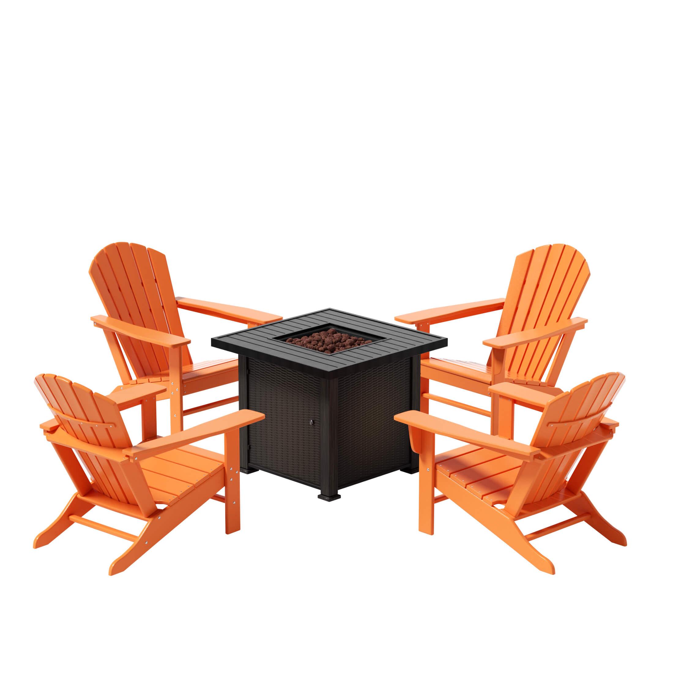 Portside Outdoor Adirondack Chair with Square Fire Pit Table Sets - Costaelm