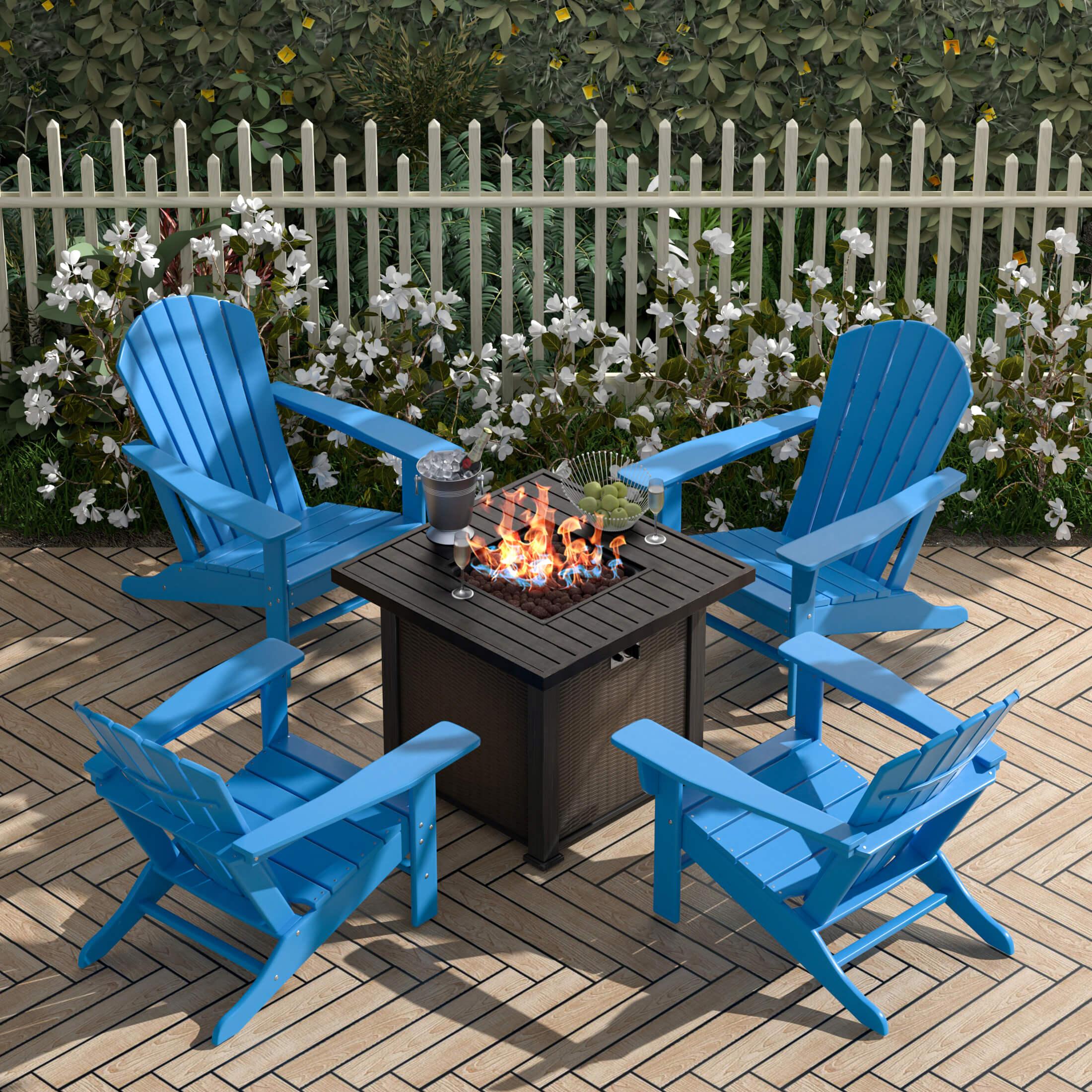 Portside Outdoor Adirondack Chair with Square Fire Pit Table Sets-Costaelm