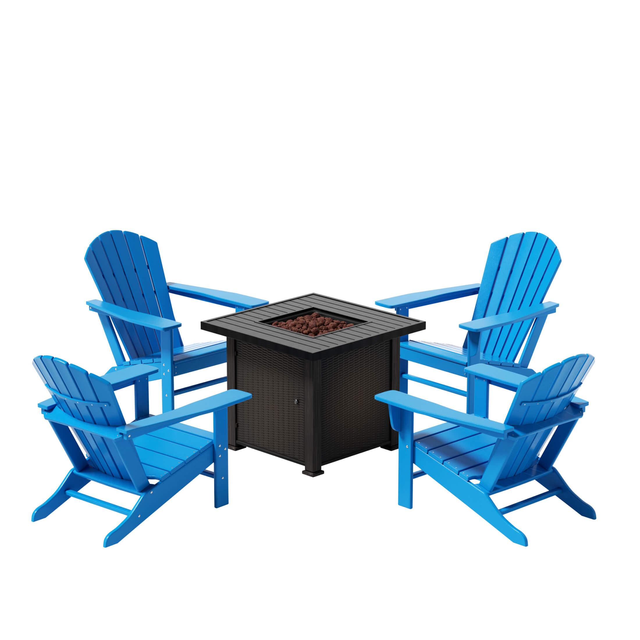 Portside Outdoor Adirondack Chair with Square Fire Pit Table Sets - Costaelm