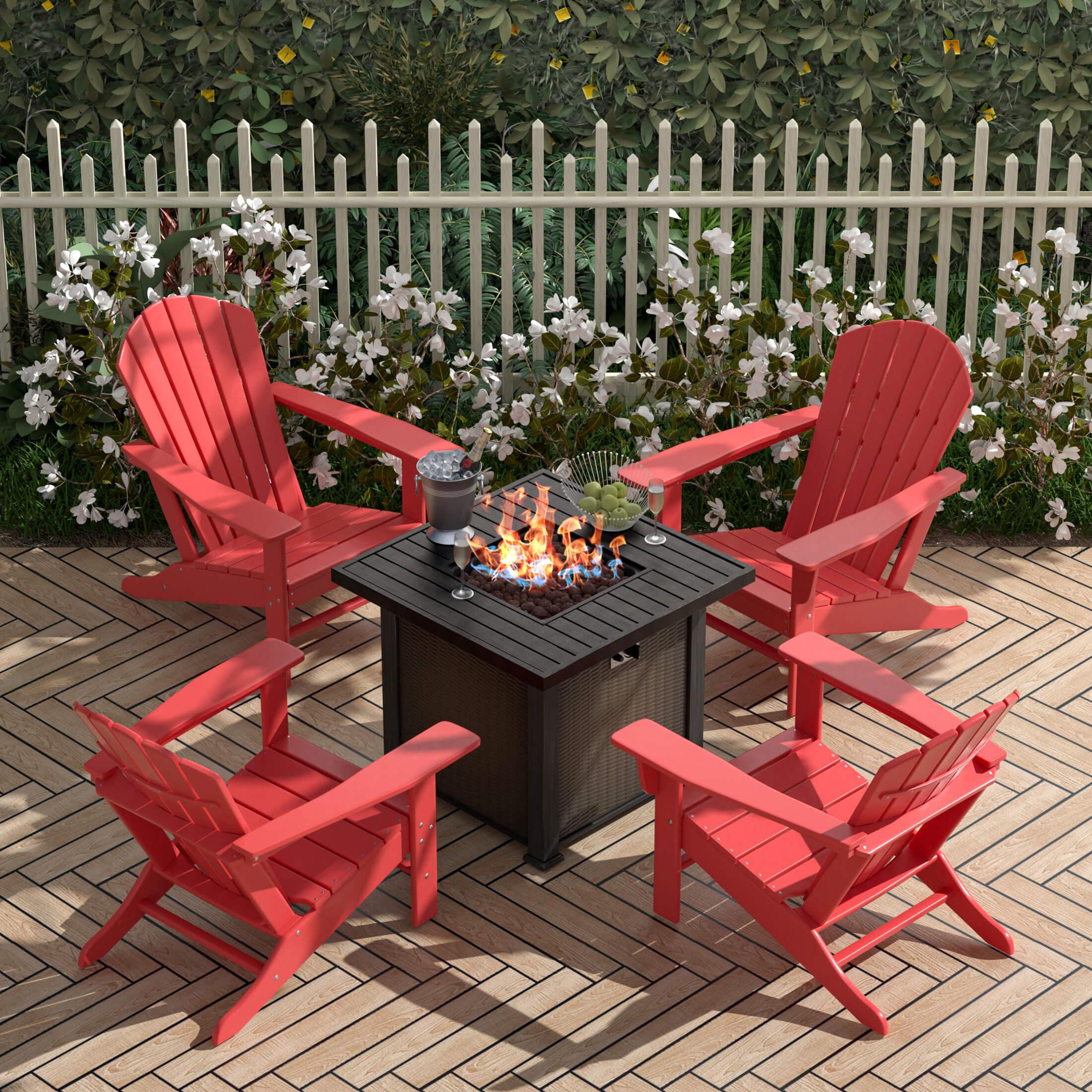 Portside Outdoor Adirondack Chair with Square Fire Pit Table Sets-Costaelm