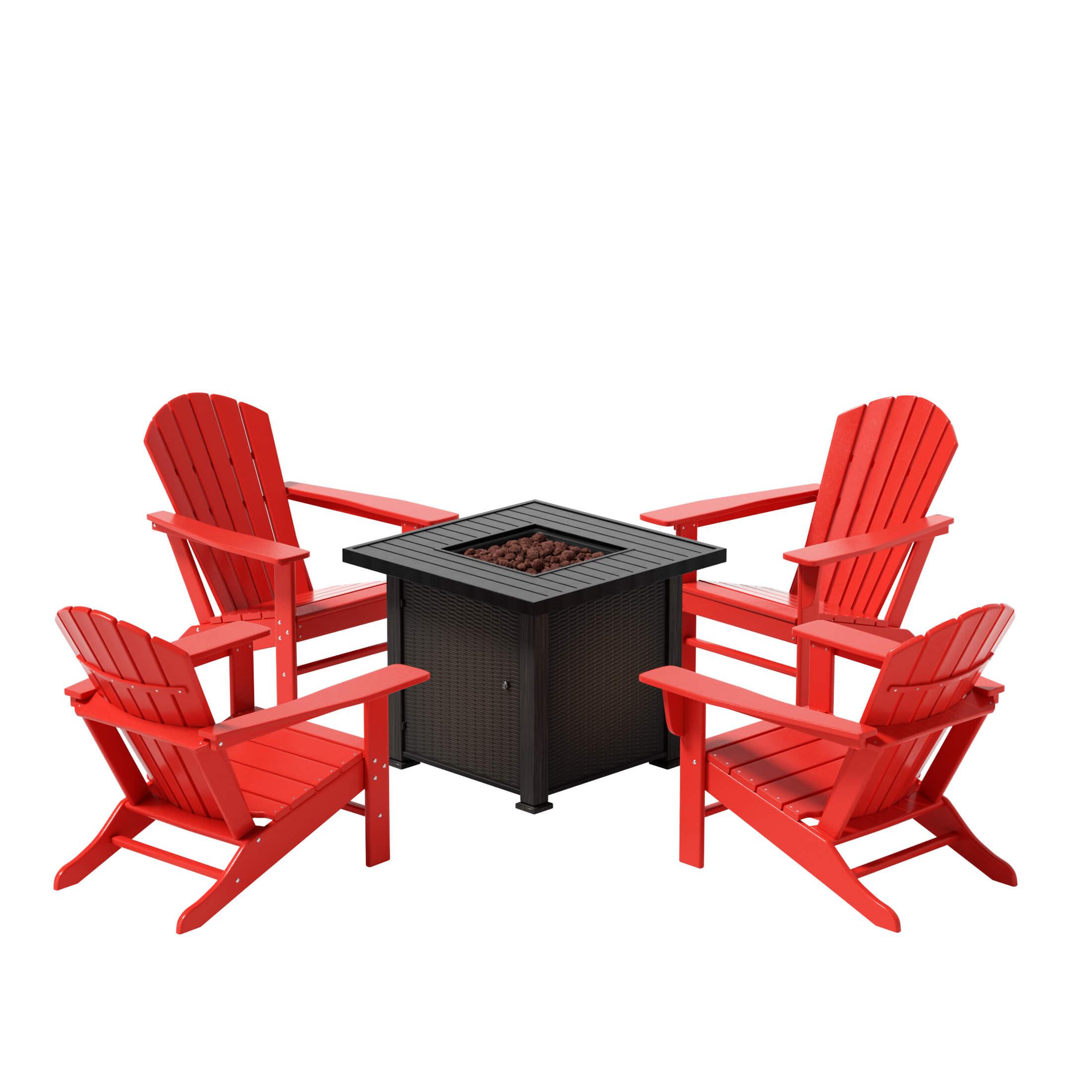 Portside Outdoor Adirondack Chair with Square Fire Pit Table Sets - Costaelm