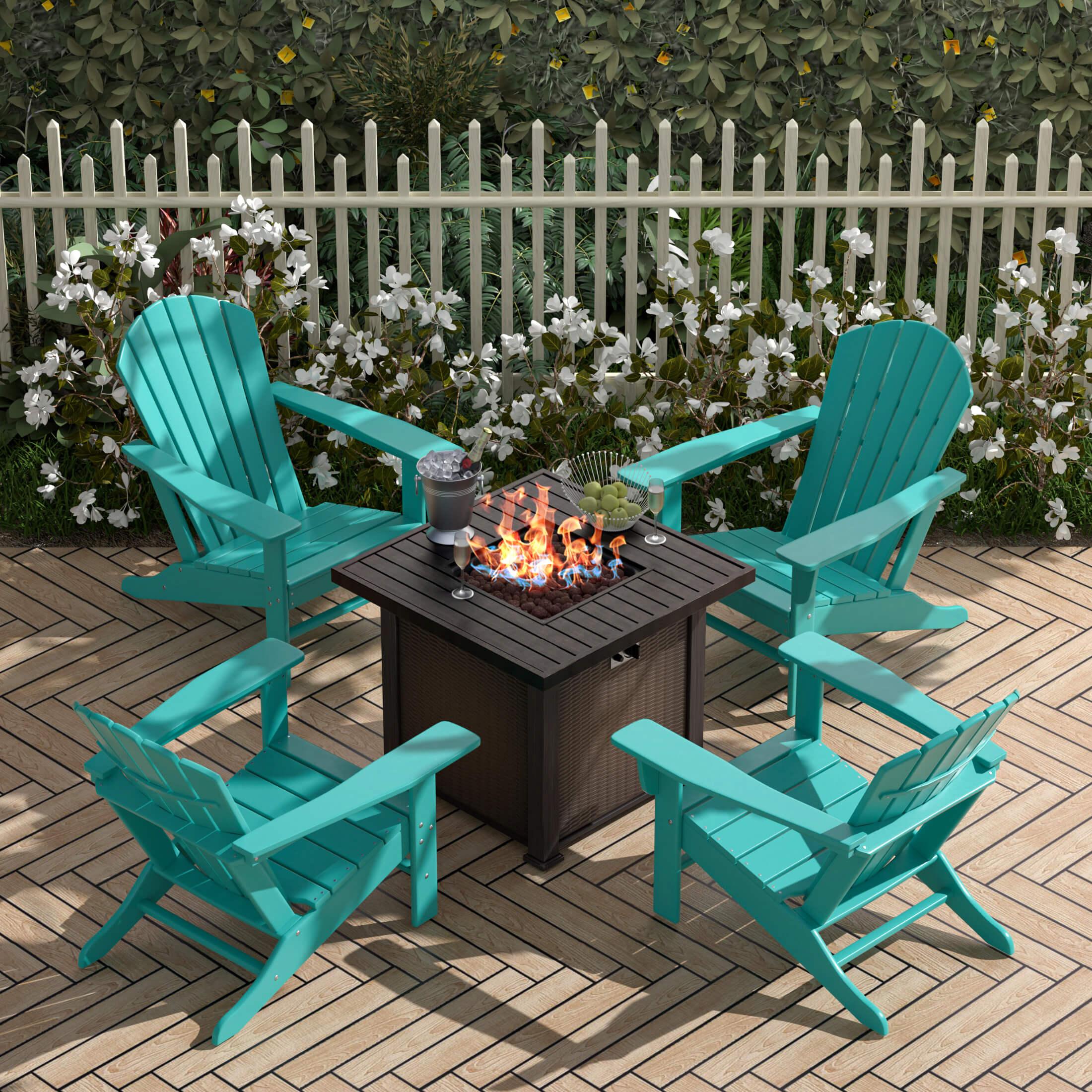 Portside Outdoor Adirondack Chair with Square Fire Pit Table Sets-Costaelm