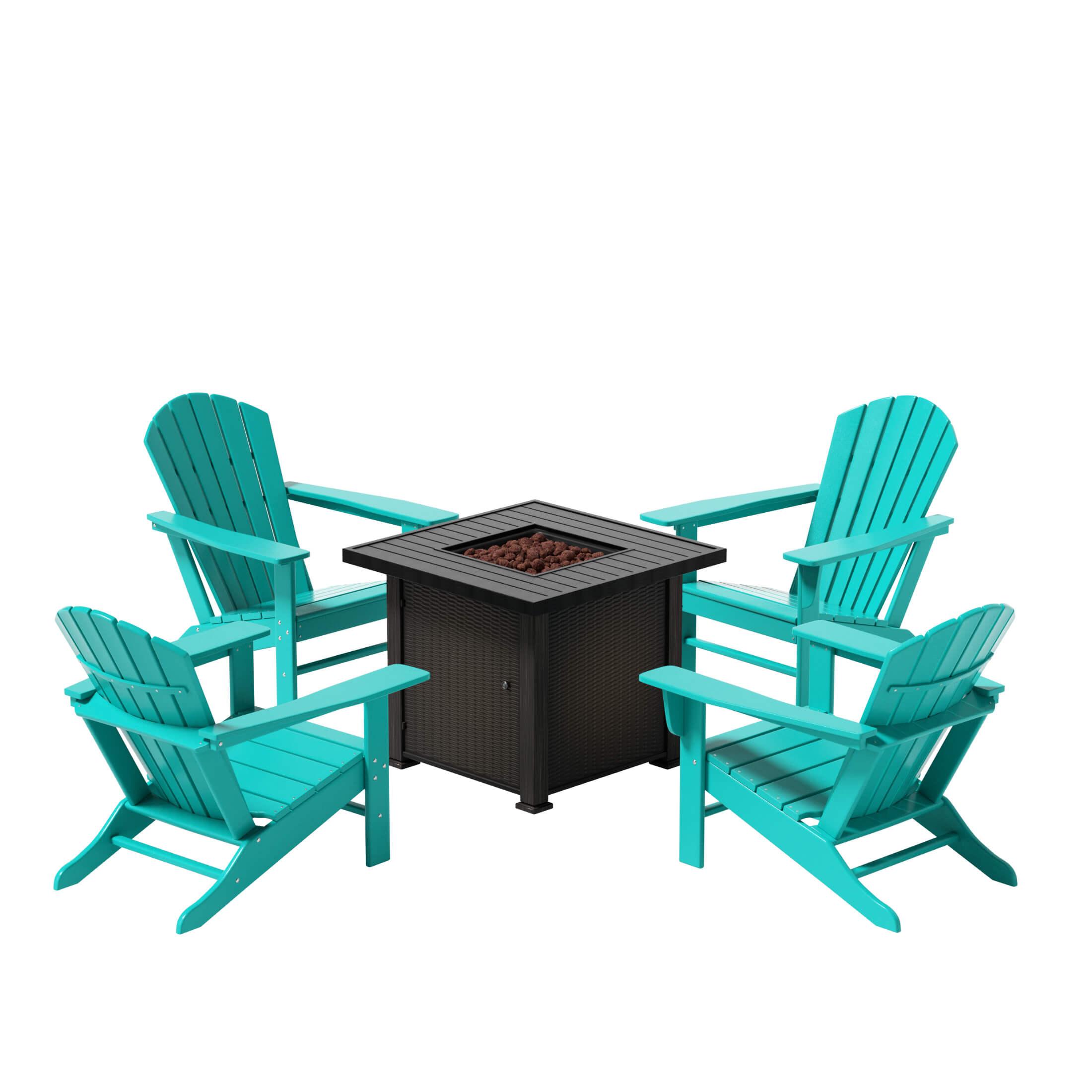 Portside Outdoor Adirondack Chair with Square Fire Pit Table Sets - Costaelm