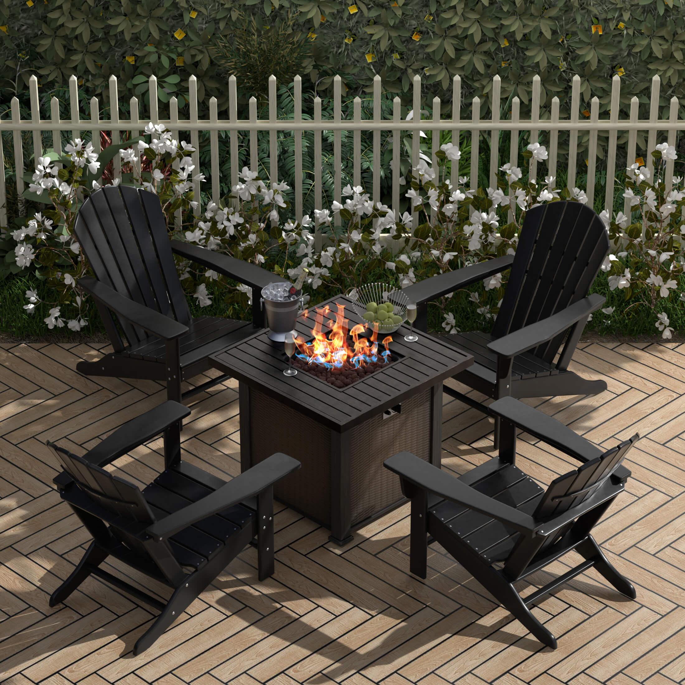 Portside Outdoor Adirondack Chair with Square Fire Pit Table Sets-Costaelm