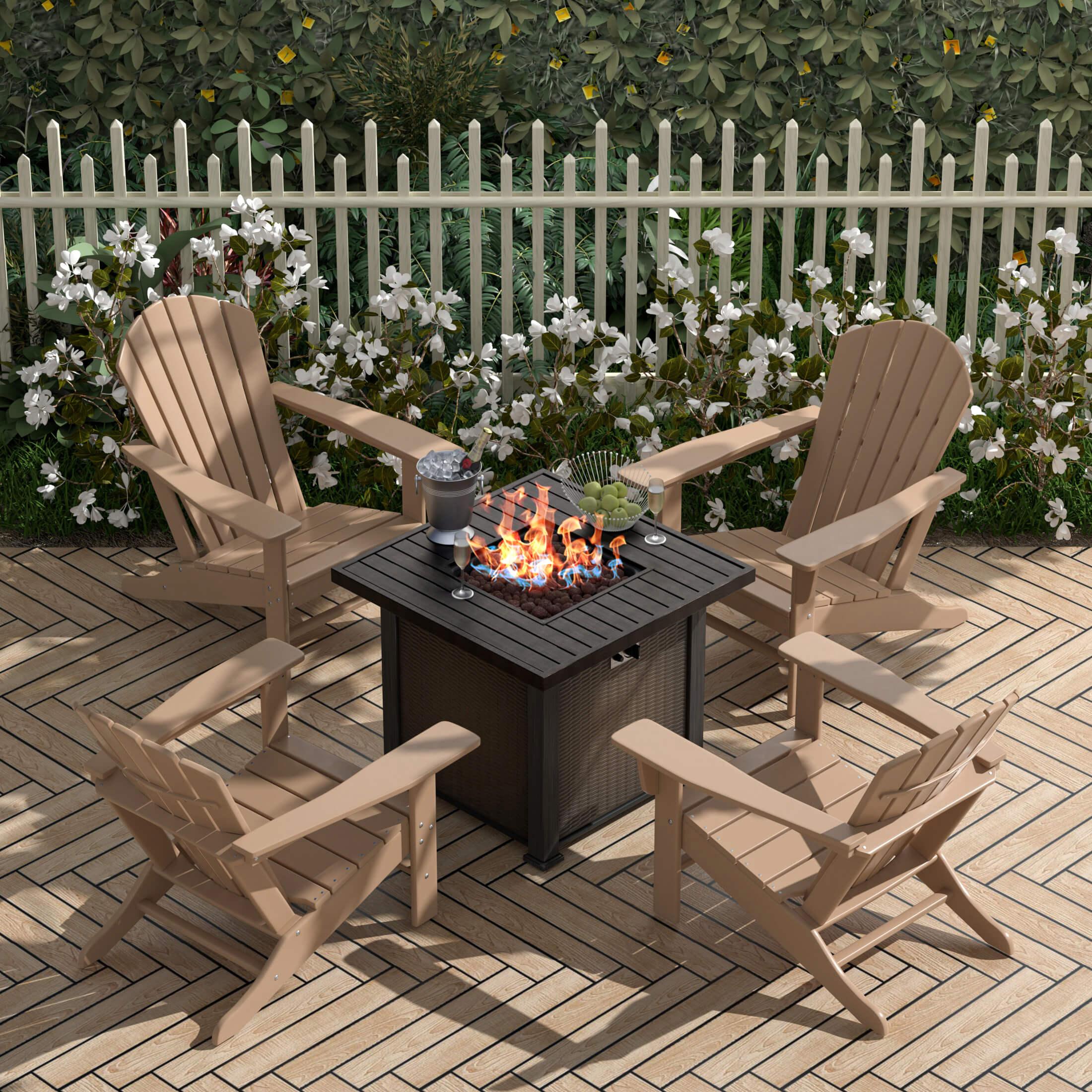 Portside Outdoor Adirondack Chair with Square Fire Pit Table Sets-Costaelm