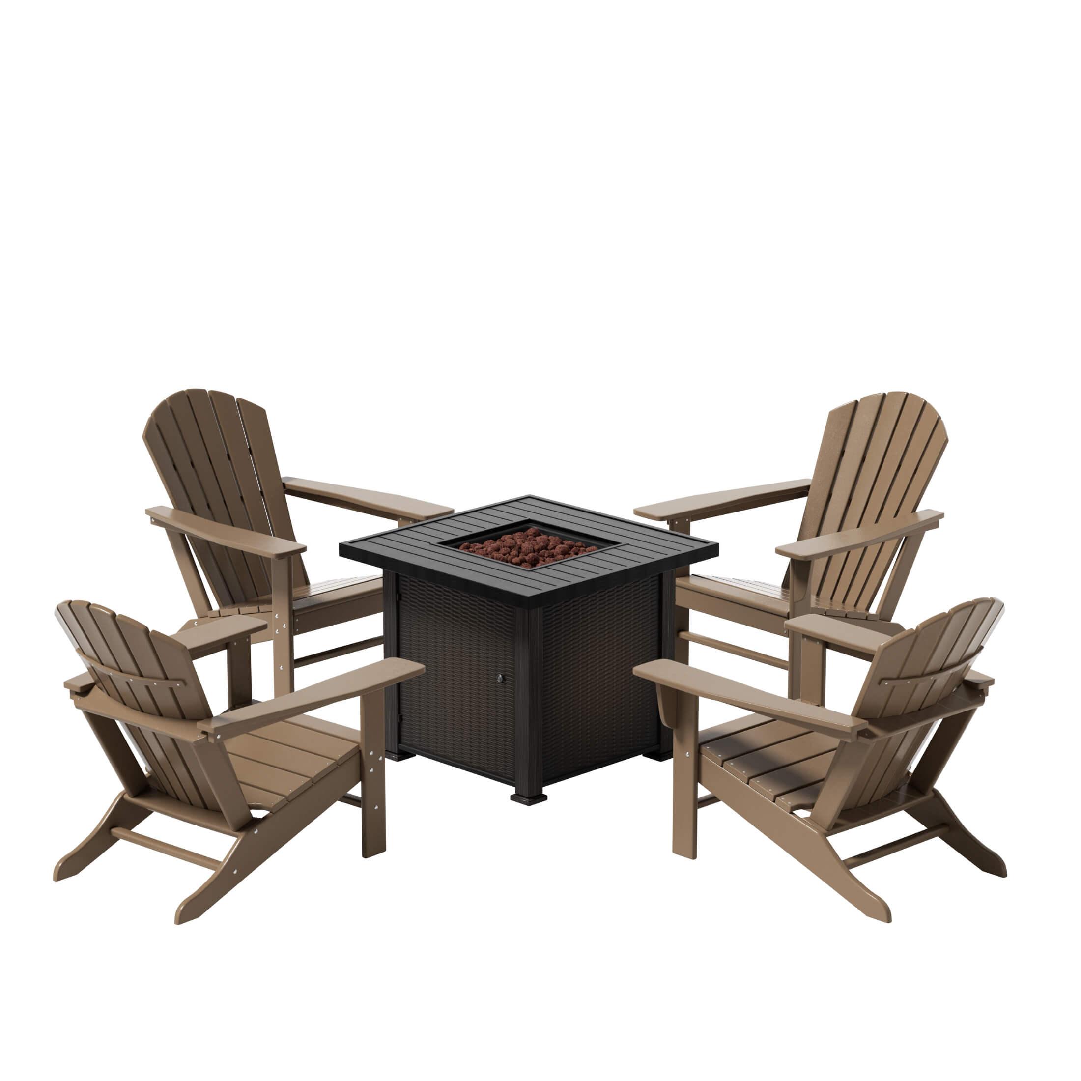 Portside Outdoor Adirondack Chair with Square Fire Pit Table Sets - Costaelm