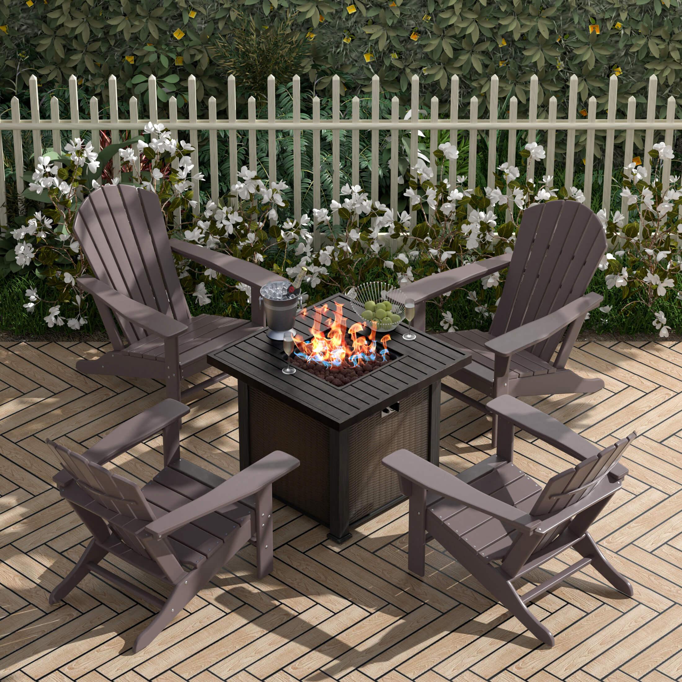 Portside Outdoor Adirondack Chair with Square Fire Pit Table Sets-Costaelm