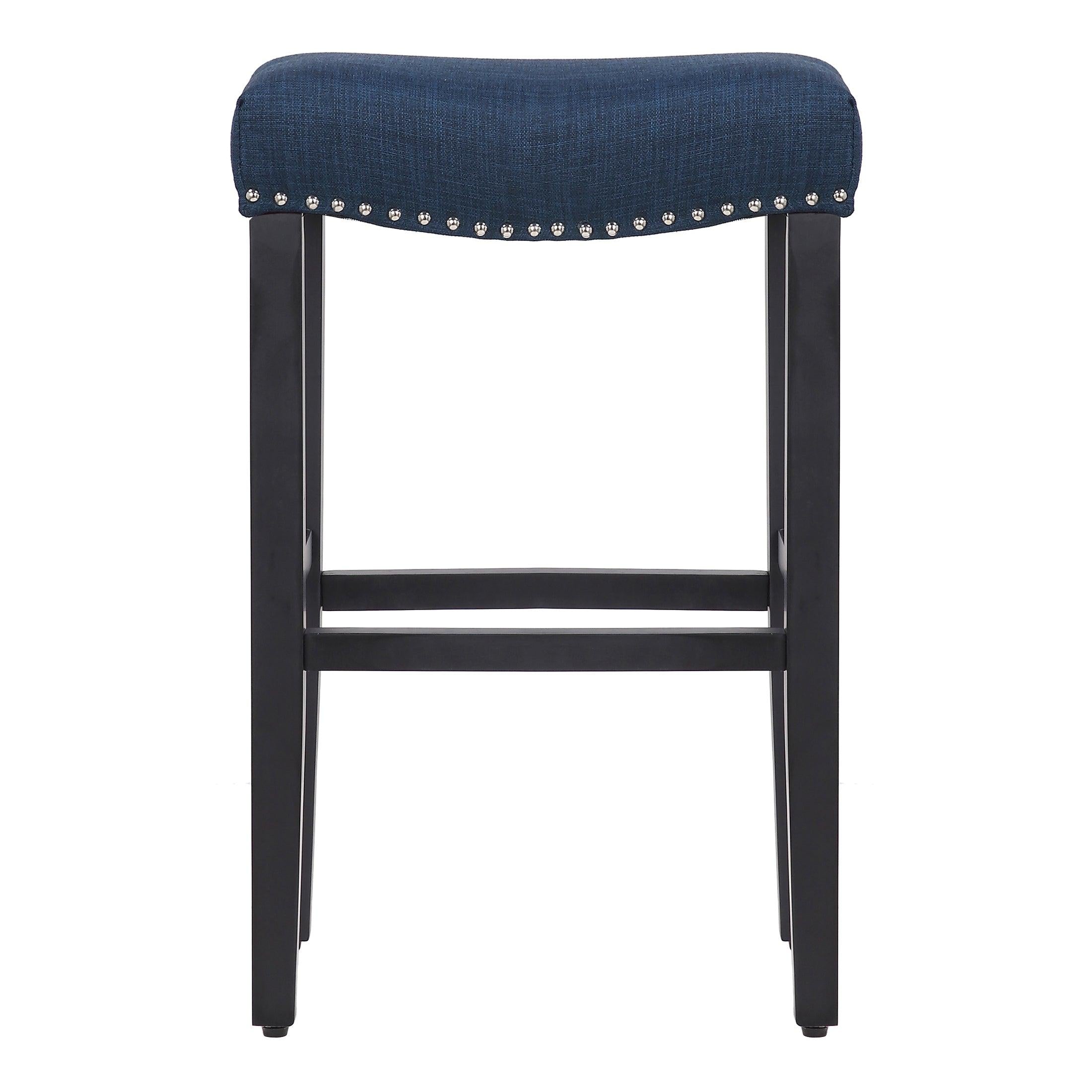 Mission 29" Upholstered Saddle Seat Barstool, Navy Blue