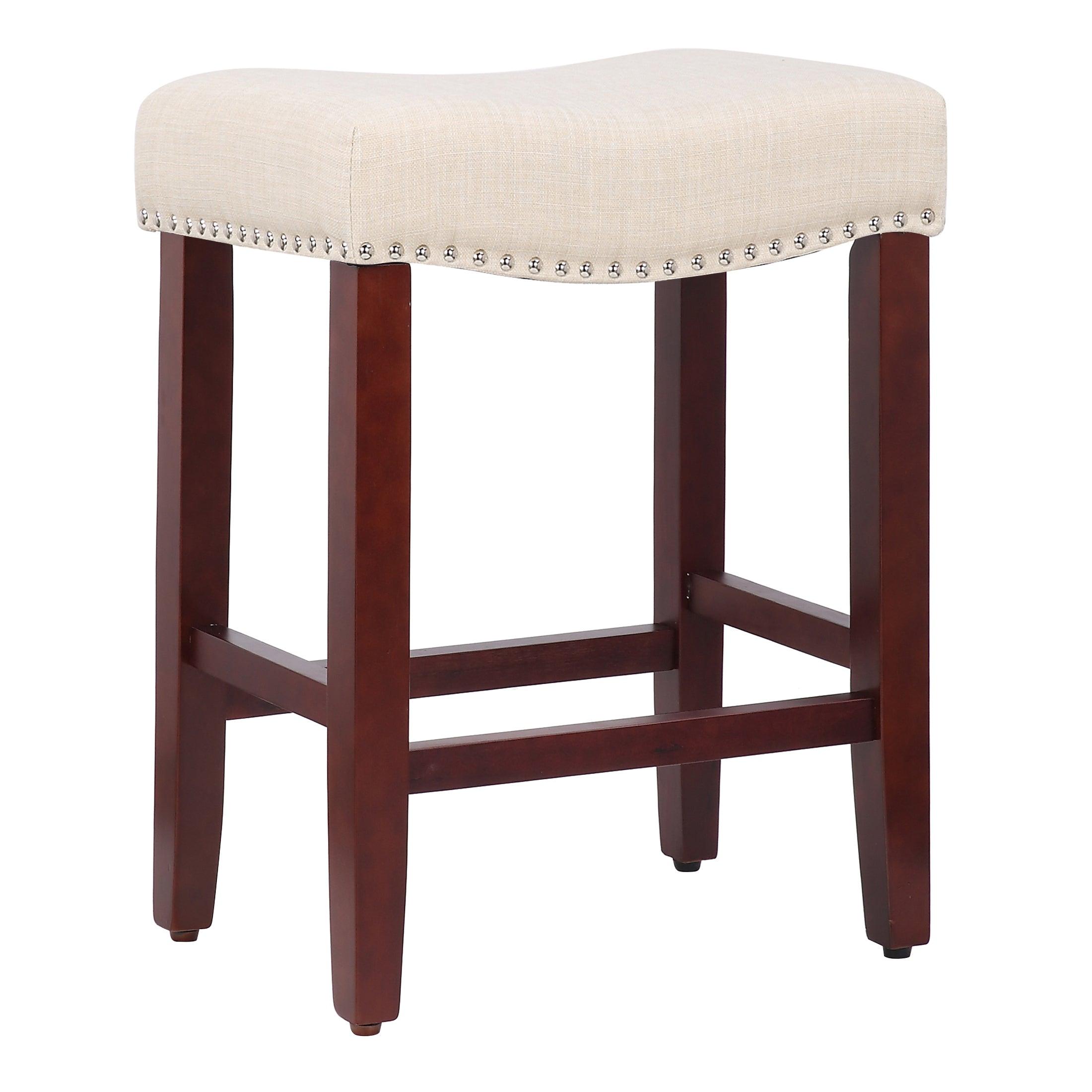 Sierra 24" Upholstered Saddle Seat Bar Stool, Cherry/Beige