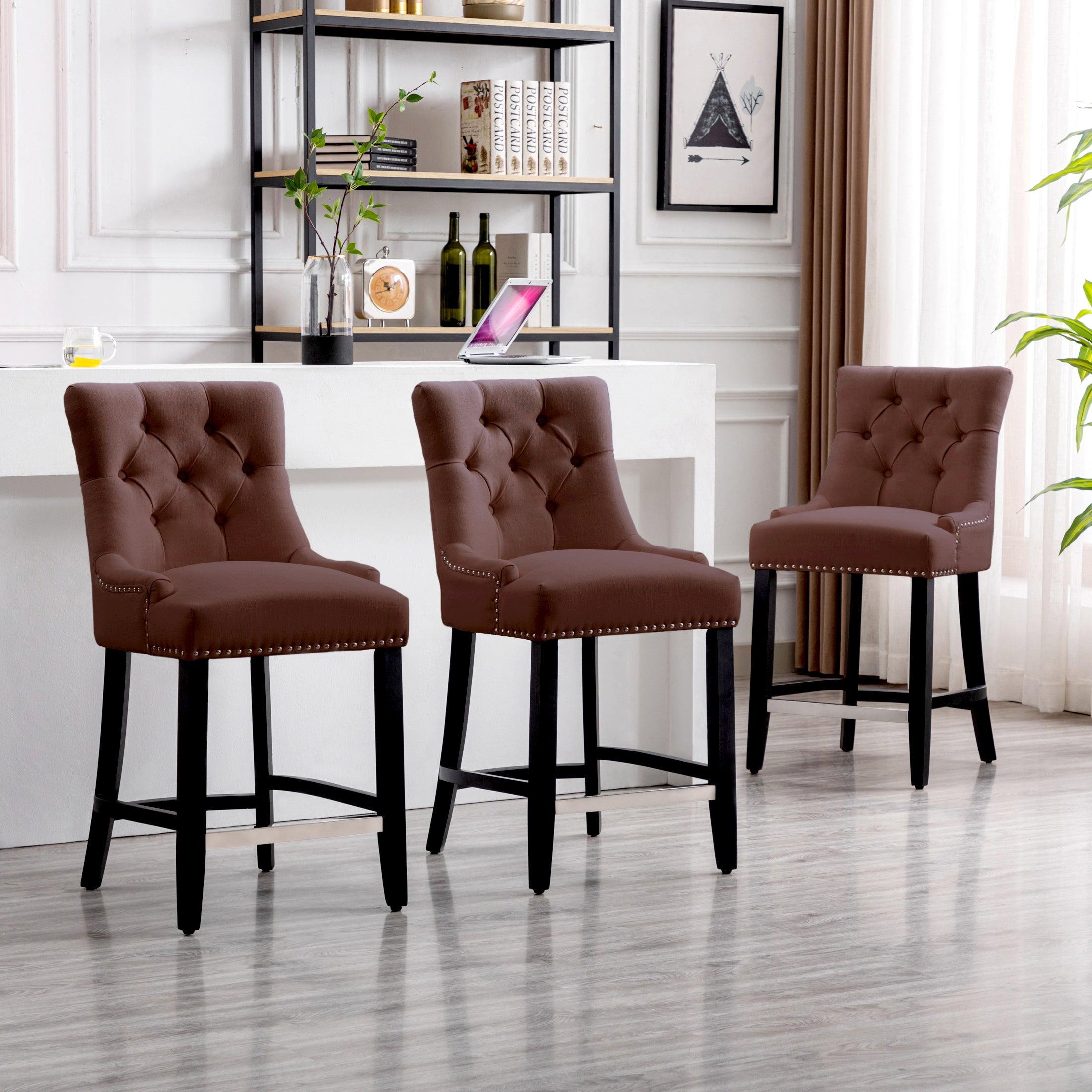 Bellmount 24" Upholstered Tufted Wingback Counter Stool (Set of 3) - Costaelm