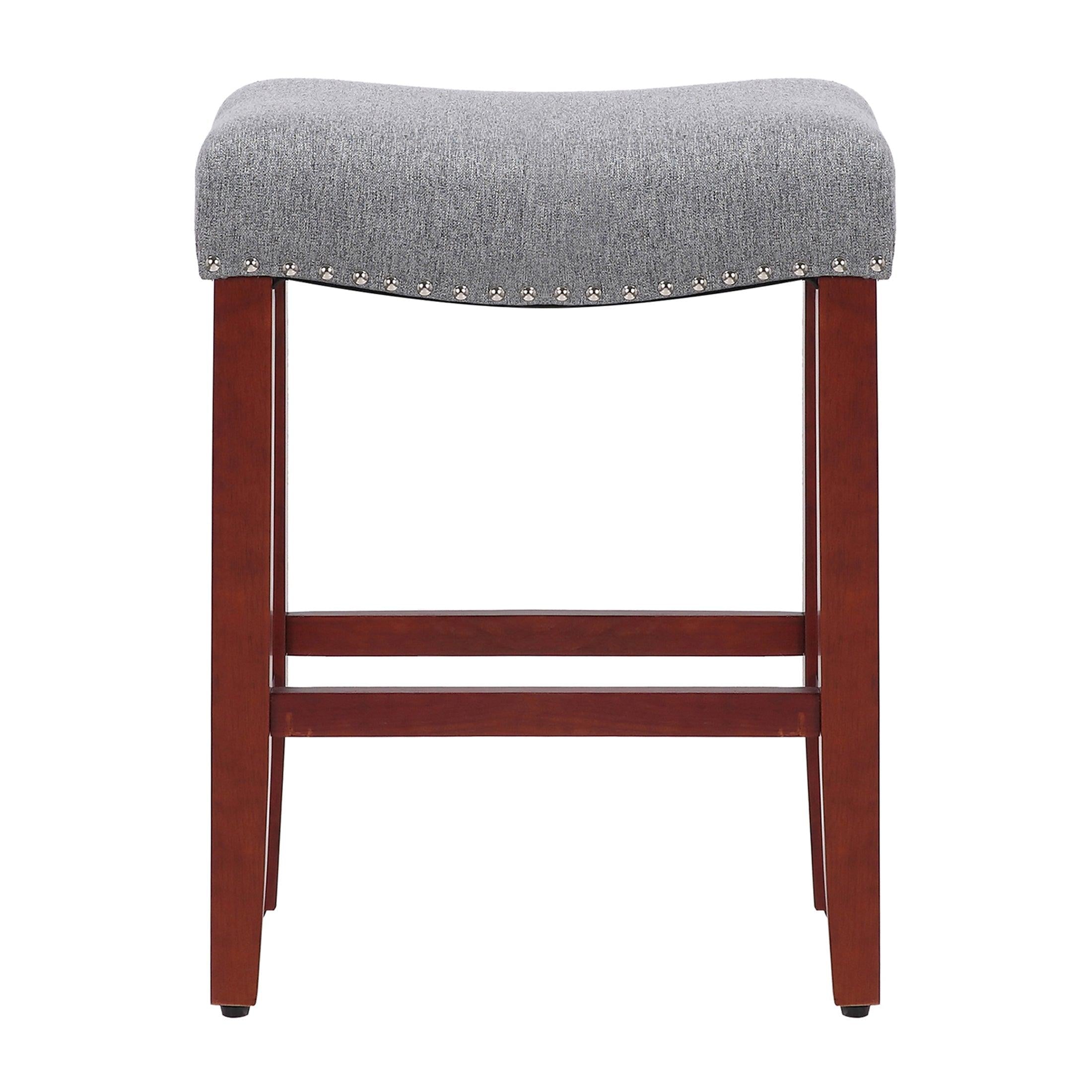 Frankllin 24" Upholstered Saddle Seat Bar Stool (Set of 2), Cherry/Gray